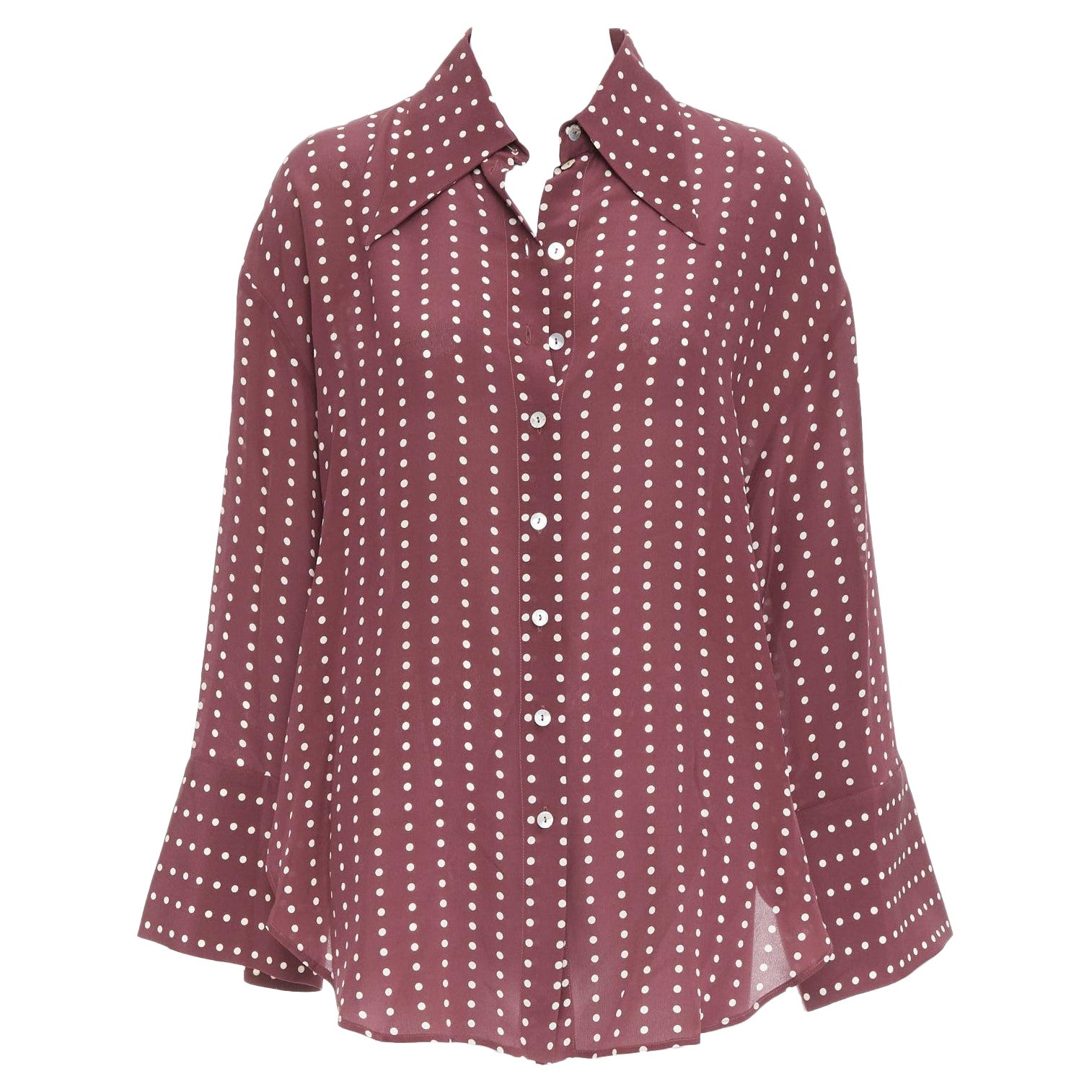 ANTONIO MARRAS Camisa con dobladillo curvado de lunares 100% seda burdeos M