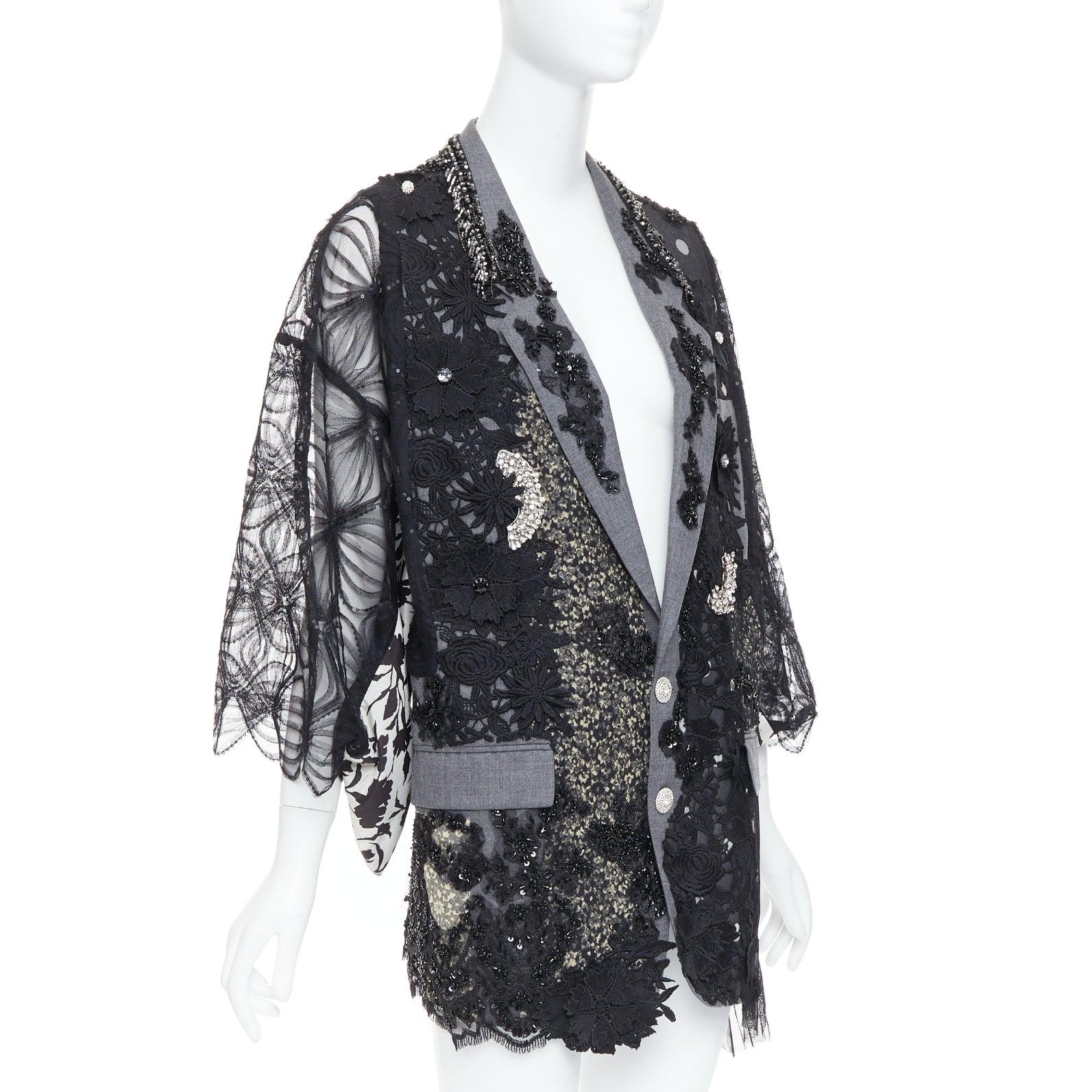 Black ANTONIO MARRAS black grey fleece wool embellished kimono blazer coat For Sale