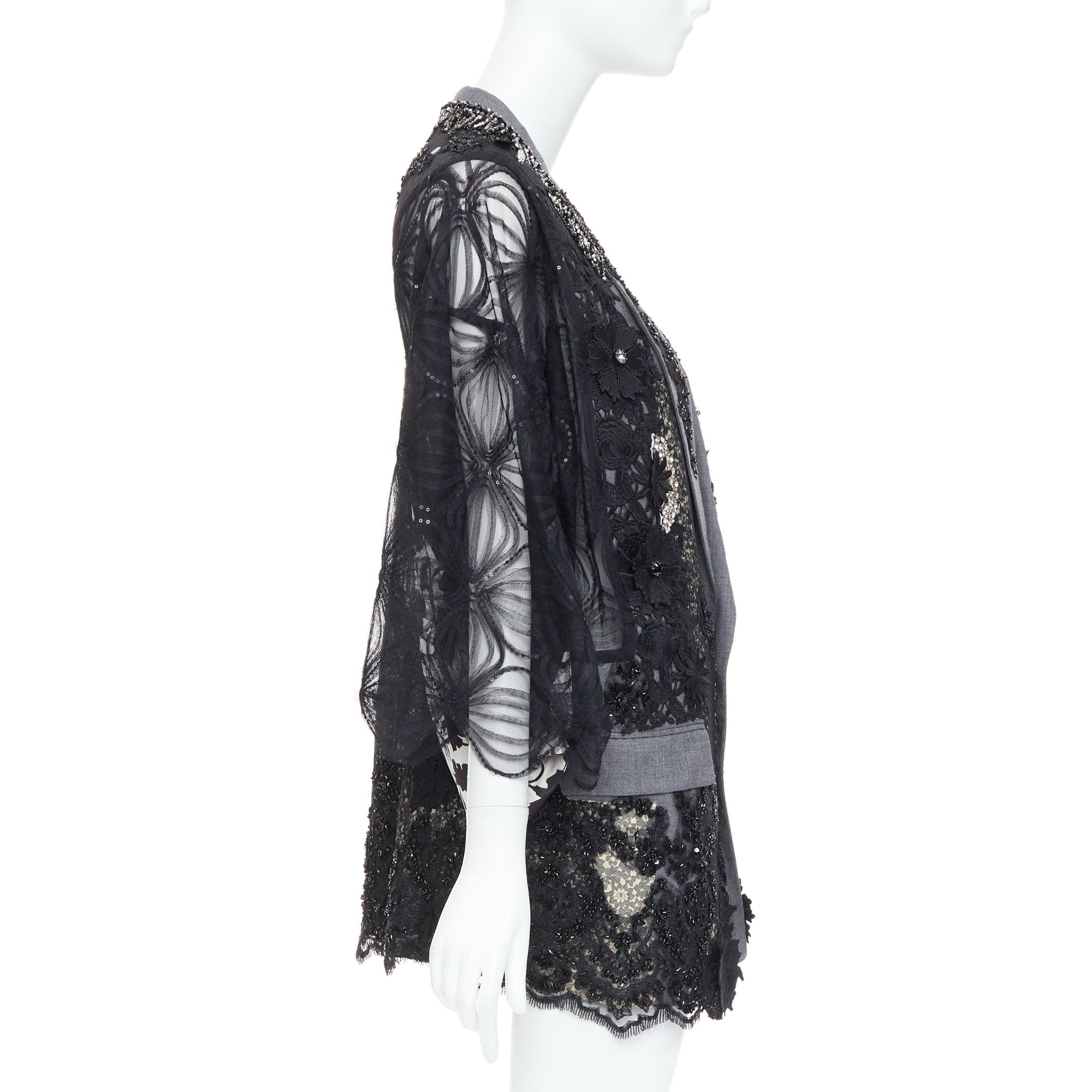 Women's ANTONIO MARRAS black grey fleece wool embellished kimono blazer coat For Sale