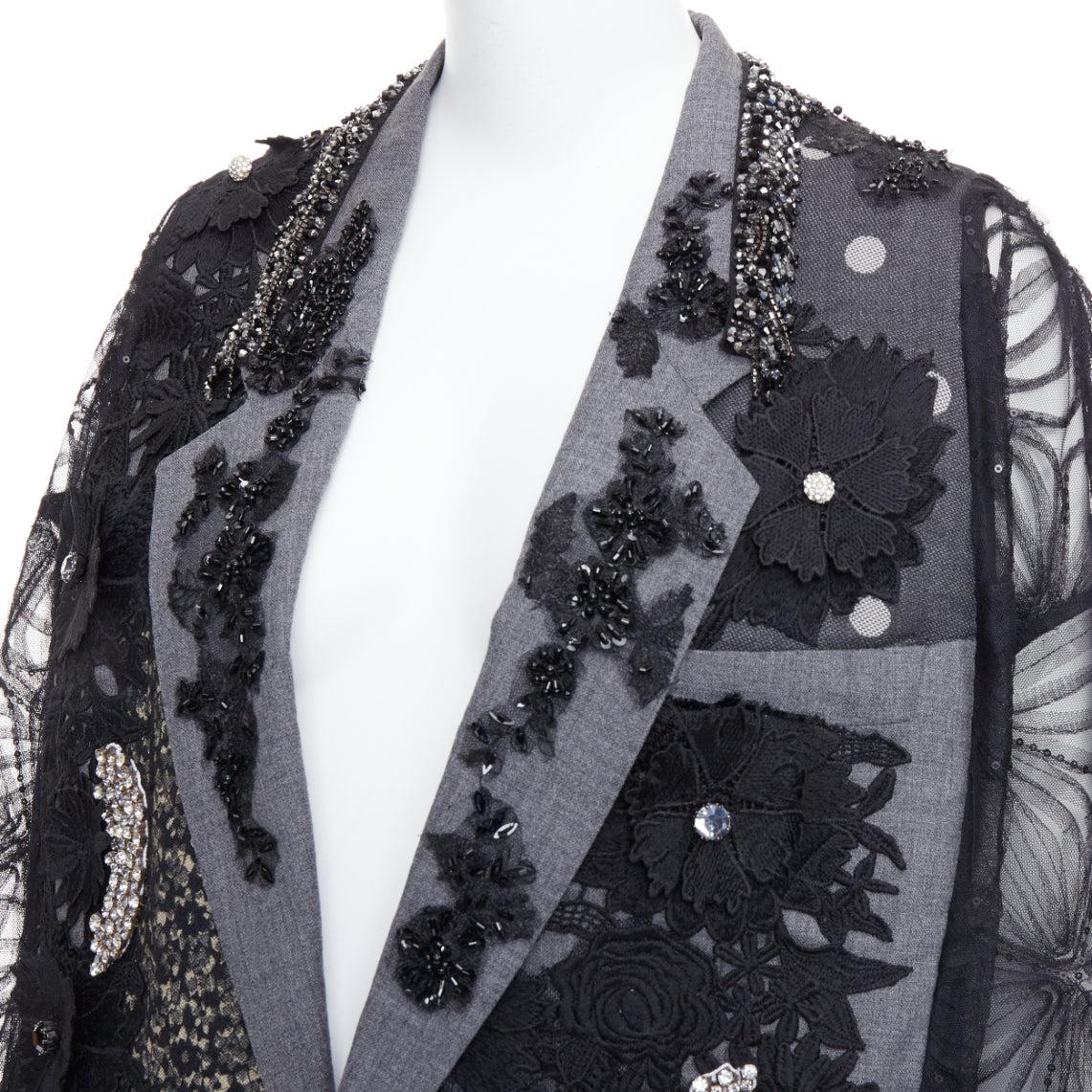 ANTONIO MARRAS black grey fleece wool embellished kimono blazer coat For Sale 3