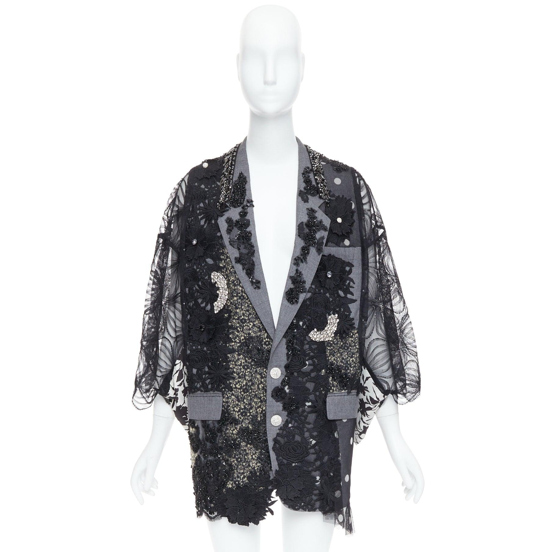 ANTONIO MARRAS black grey fleece wool embellished kimono blazer coat For Sale 5