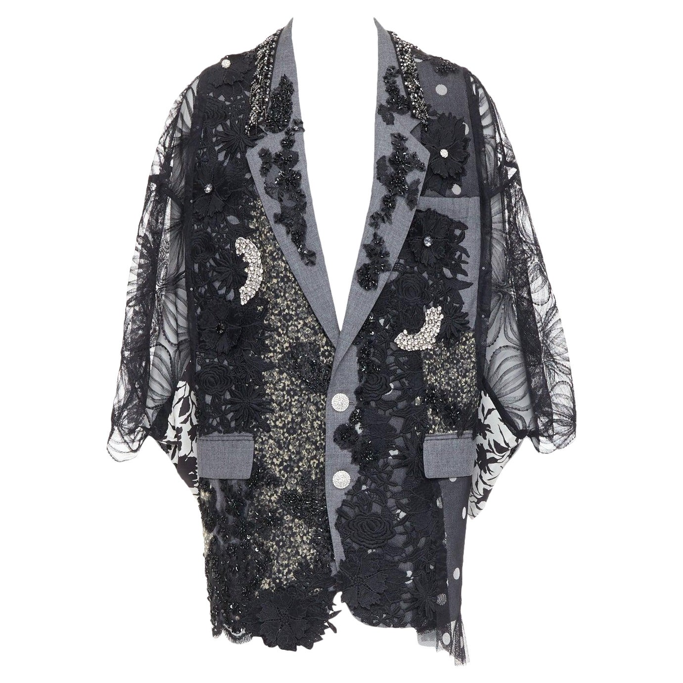 ANTONIO MARRAS Schwarzer grauer, fleecefarbener, mit Wolle verzierter Kimono-Blazermantel im Angebot
