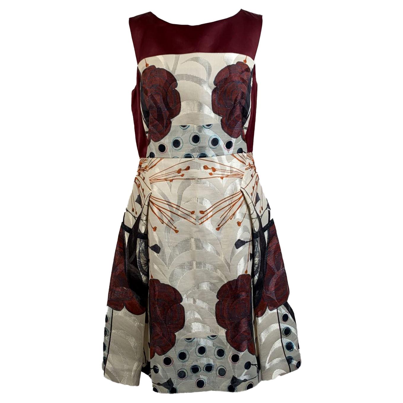 Antonio Marras Burgundy Beige Fit and Flare Dress Size 42 IT