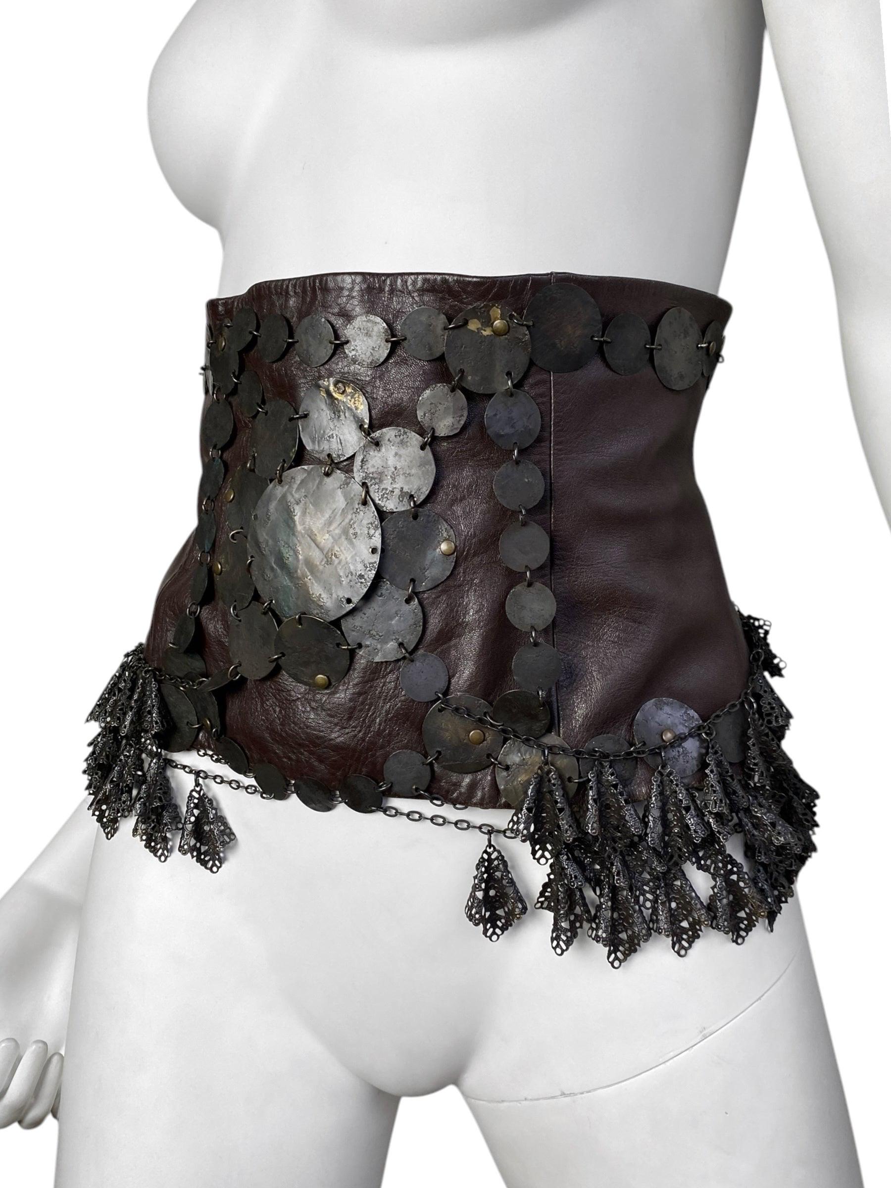 Women's ANTONIO MARRAS Fw2002 BROWN LEATHER & METAL EMBELLISHED ARTISANAL CORSET For Sale