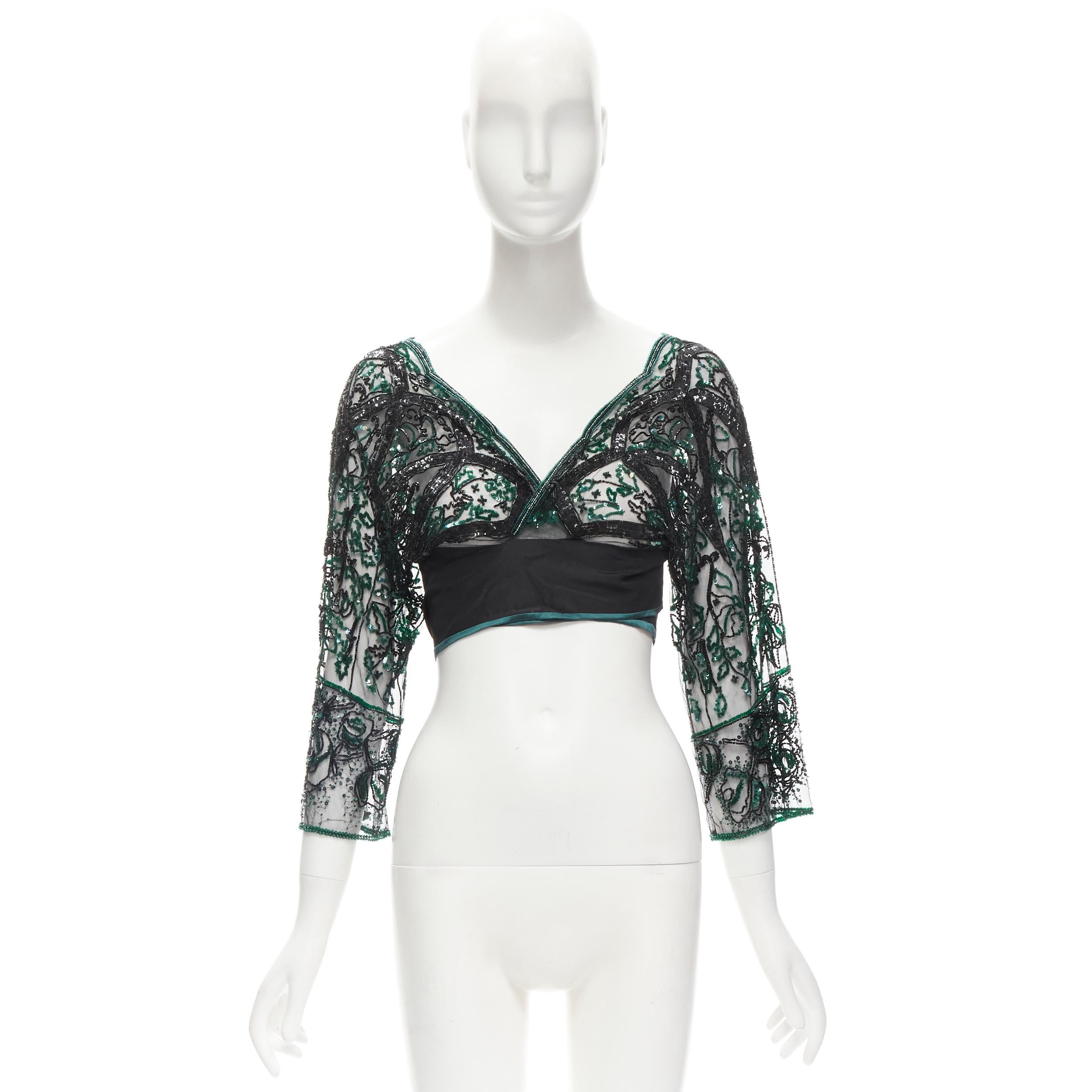 ANTONIO MARRAS green black fully sequins bead embellished wrap sheer top 6