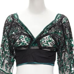 ANTONIO MARRAS green black fully sequins bead embellished wrap sheer top