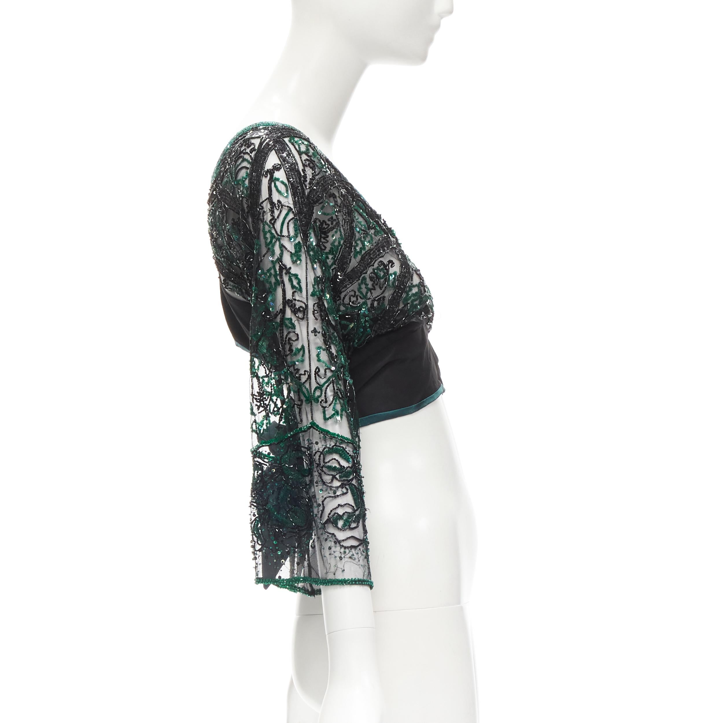 Women's ANTONIO MARRAS green black fully sequins bead embellished wrap sheer top