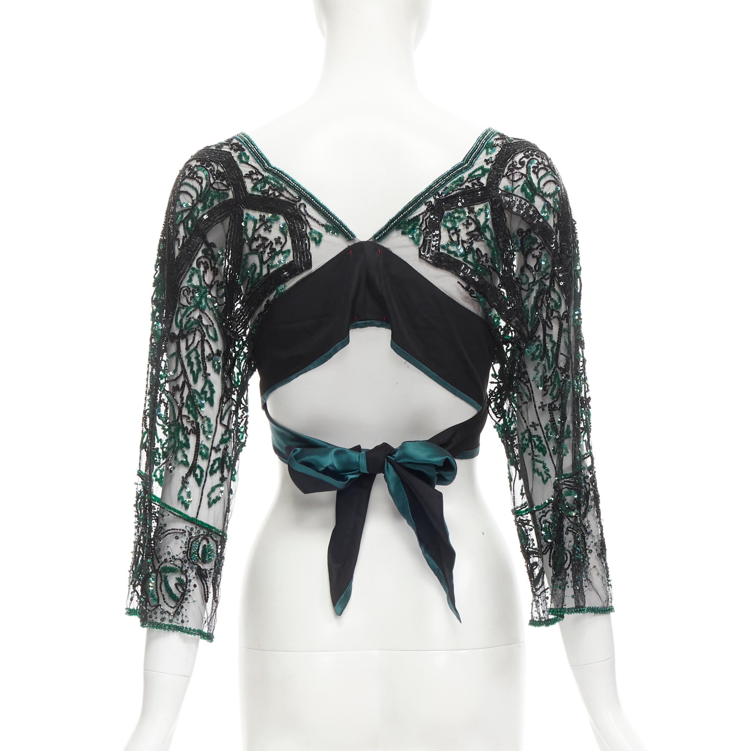 ANTONIO MARRAS green black fully sequins bead embellished wrap sheer top 1