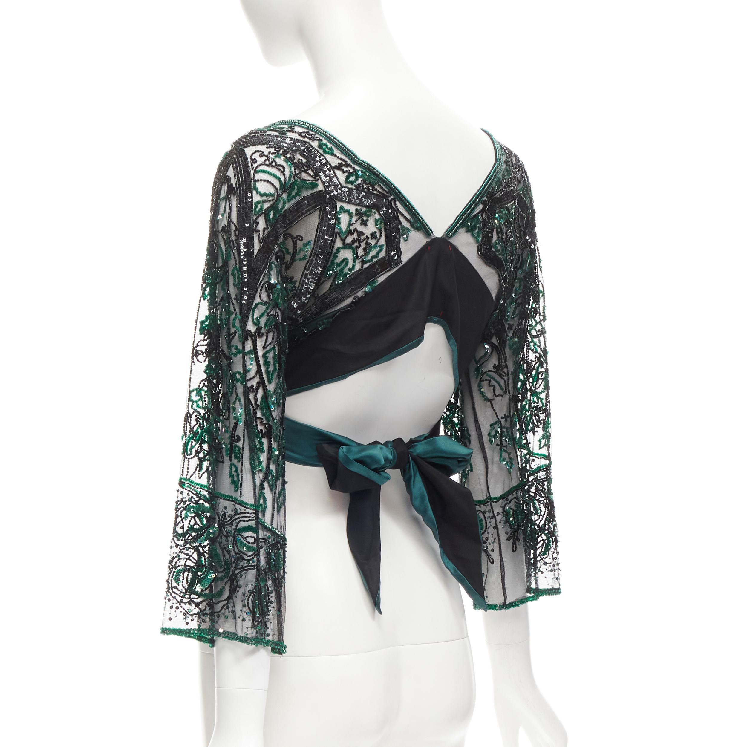 ANTONIO MARRAS green black fully sequins bead embellished wrap sheer top 2