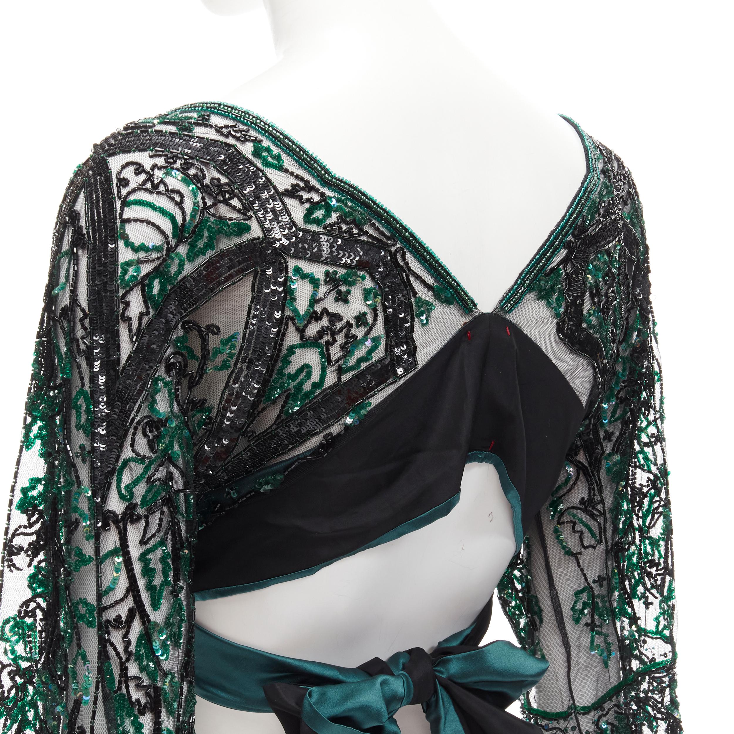 ANTONIO MARRAS green black fully sequins bead embellished wrap sheer top 3