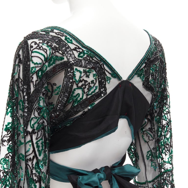 ANTONIO MARRAS green black fully sequins bead embellished wrap sheer top 4