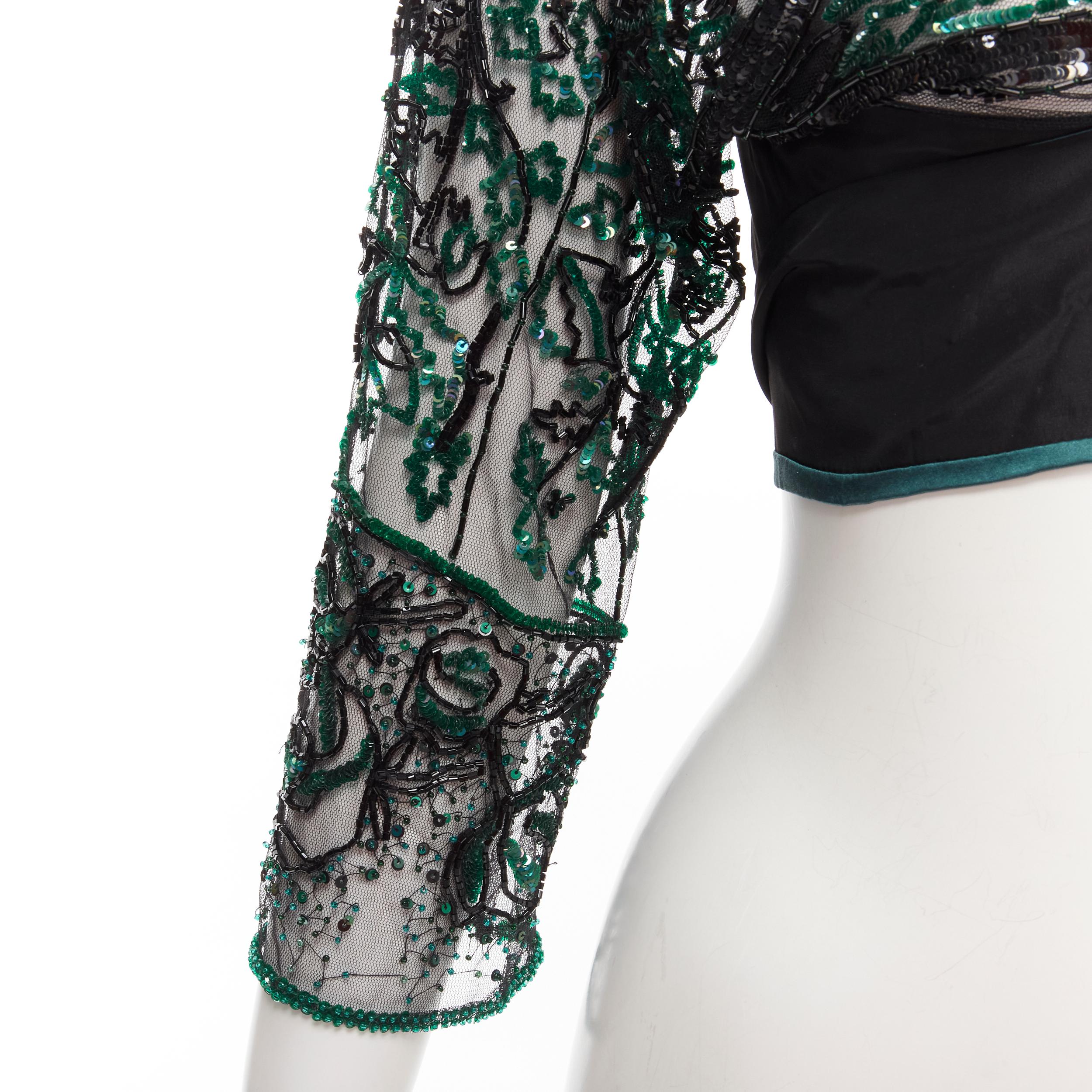 ANTONIO MARRAS green black fully sequins bead embellished wrap sheer top 4