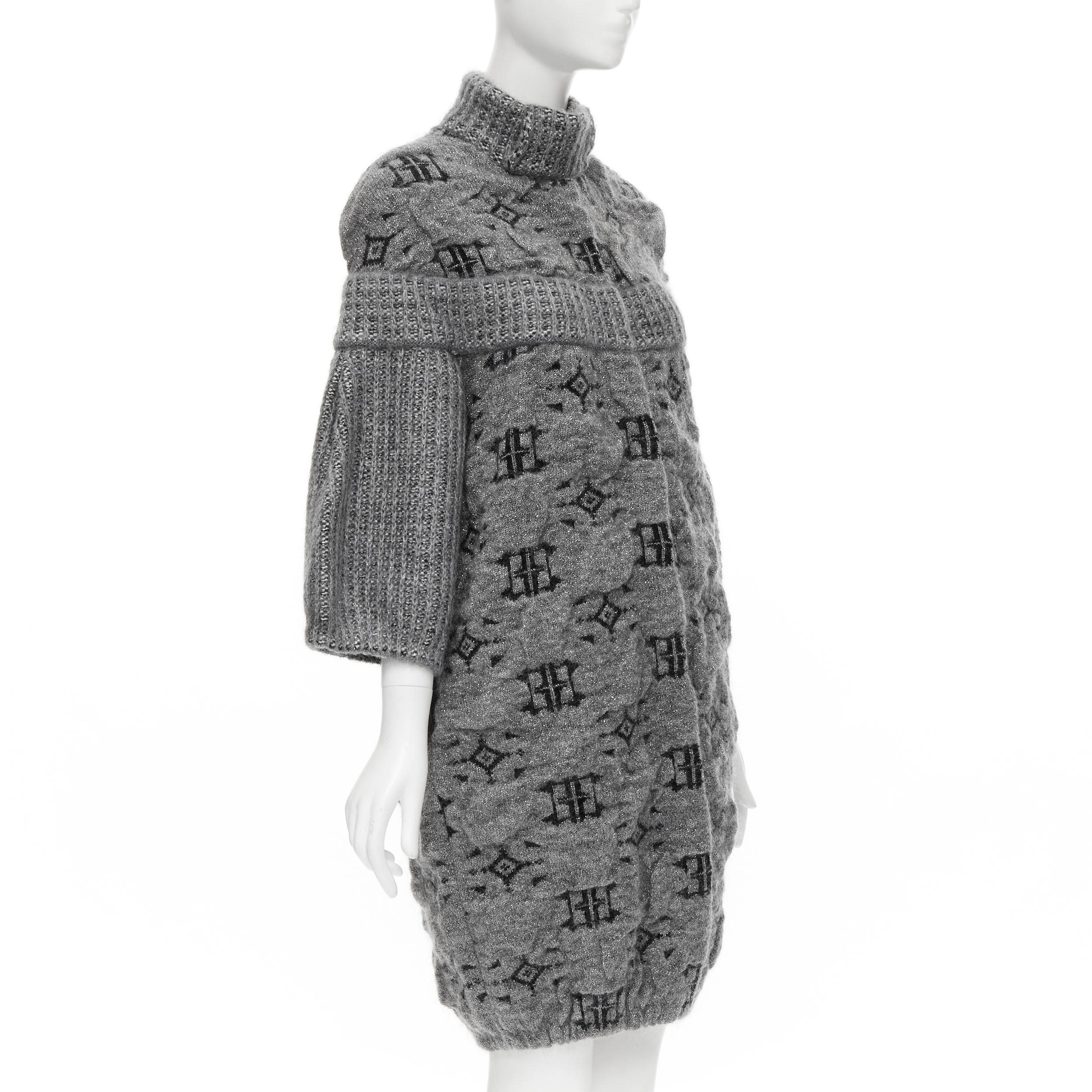 Women's ANTONIO MARRAS grey lurex mohair wool jacquard waffle knit cardigan coat XS