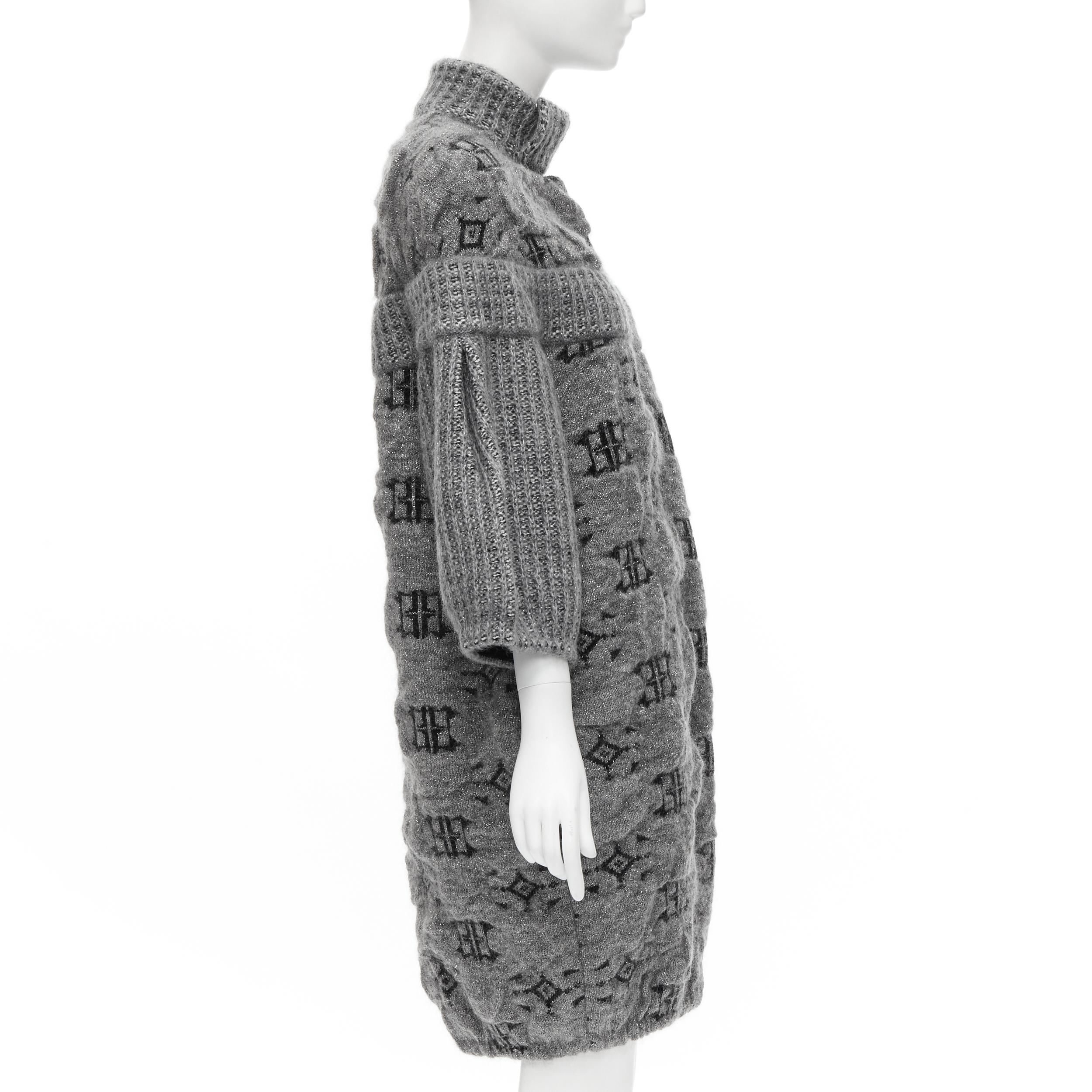 ANTONIO MARRAS grey lurex mohair wool jacquard waffle knit cardigan coat XS 1