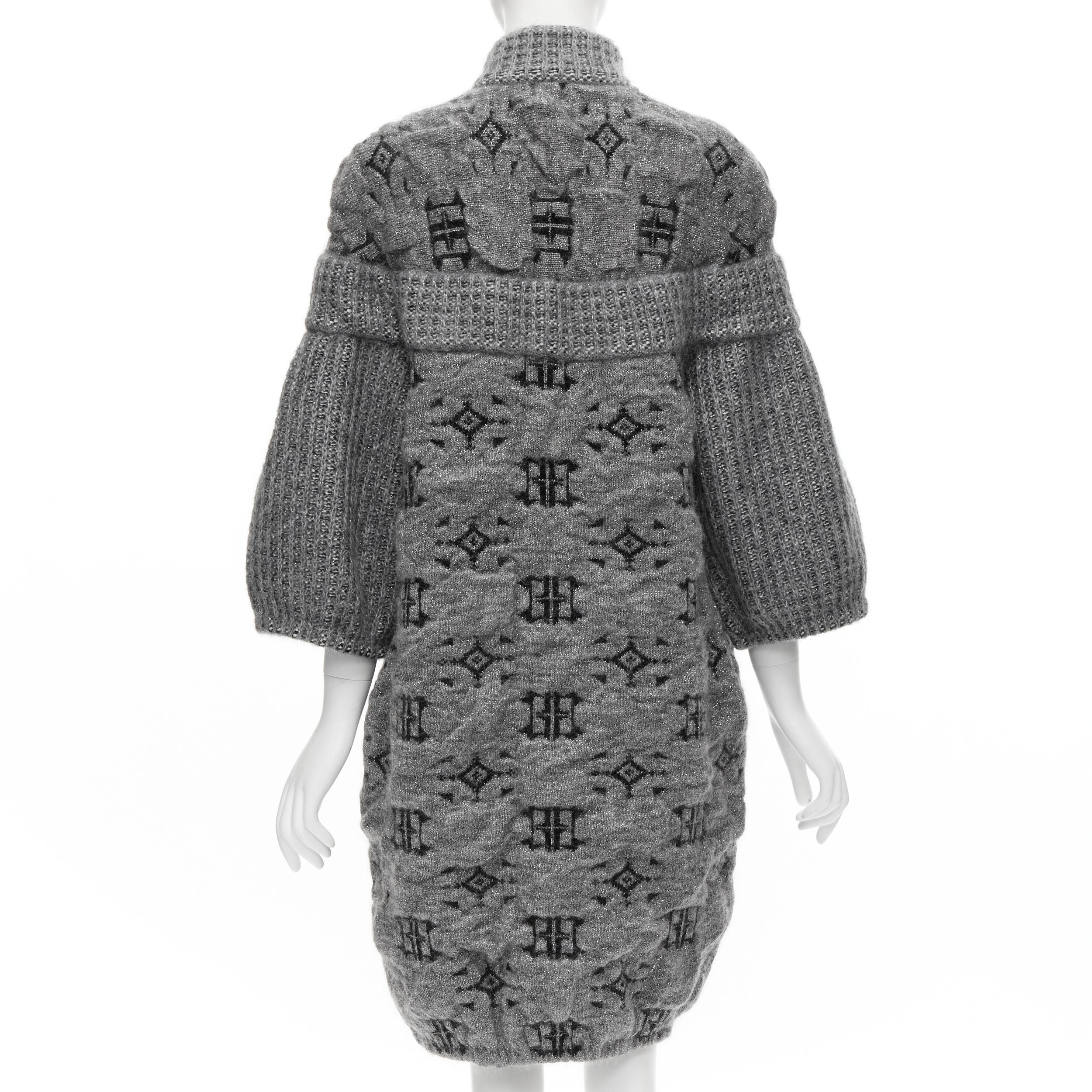 ANTONIO MARRAS grey lurex mohair wool jacquard waffle knit cardigan coat XS 2