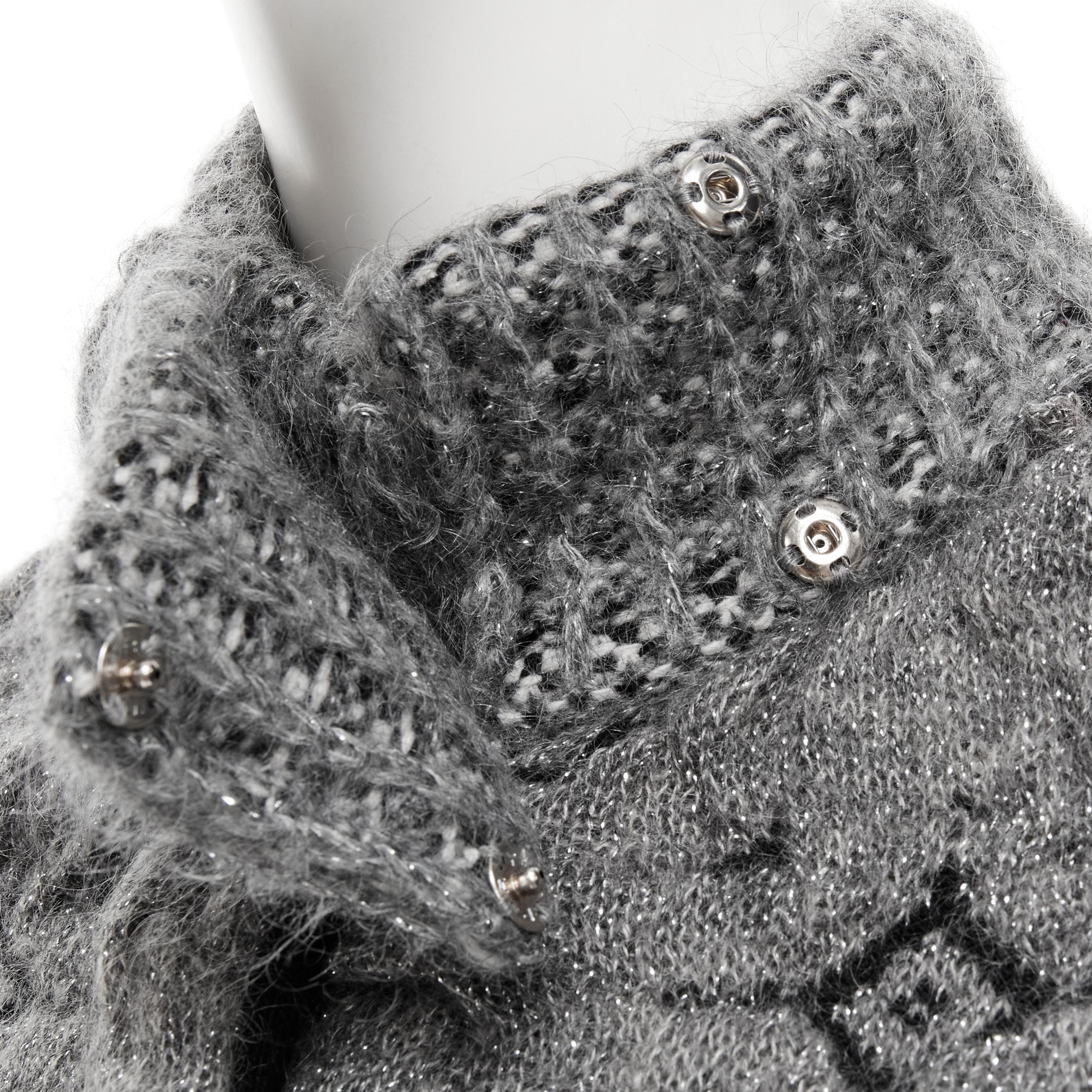 ANTONIO MARRAS grey lurex mohair wool jacquard waffle knit cardigan coat XS 3