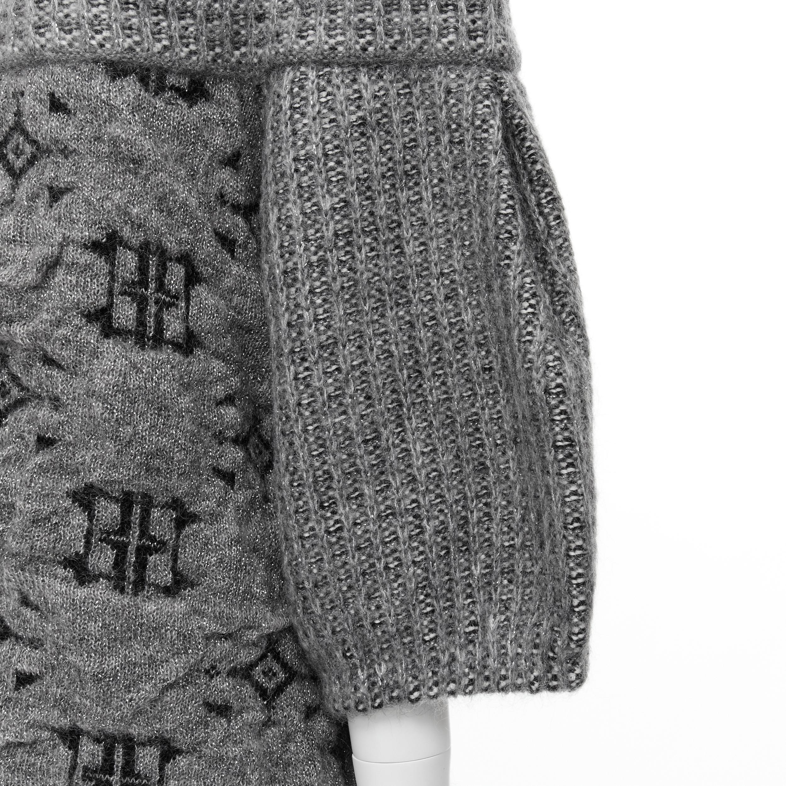 ANTONIO MARRAS grey lurex mohair wool jacquard waffle knit cardigan coat XS 4