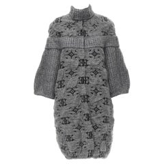ANTONIO MARras - Cardigan gris en lurex mohair laine jacquard en maille gaufrée XS