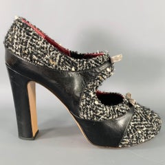 ANTONIO MARRAS Size 8 Black White Wool Tweed Leather Trim Stiletto Heels Pumps