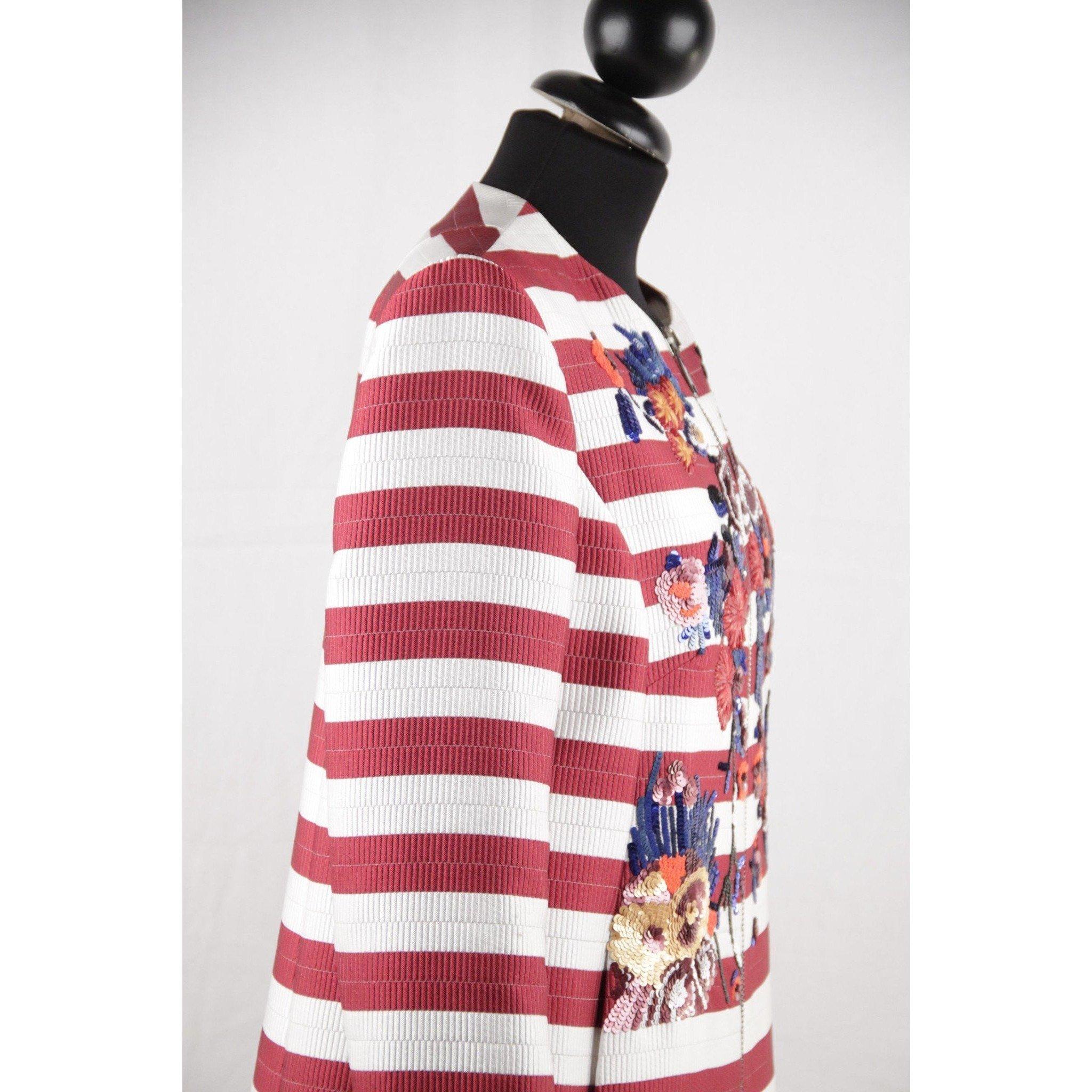 Women's ANTONIO MARRAS Striped GrosGrain EMBROIDERED COAT w/ Zip Front SIZE 38