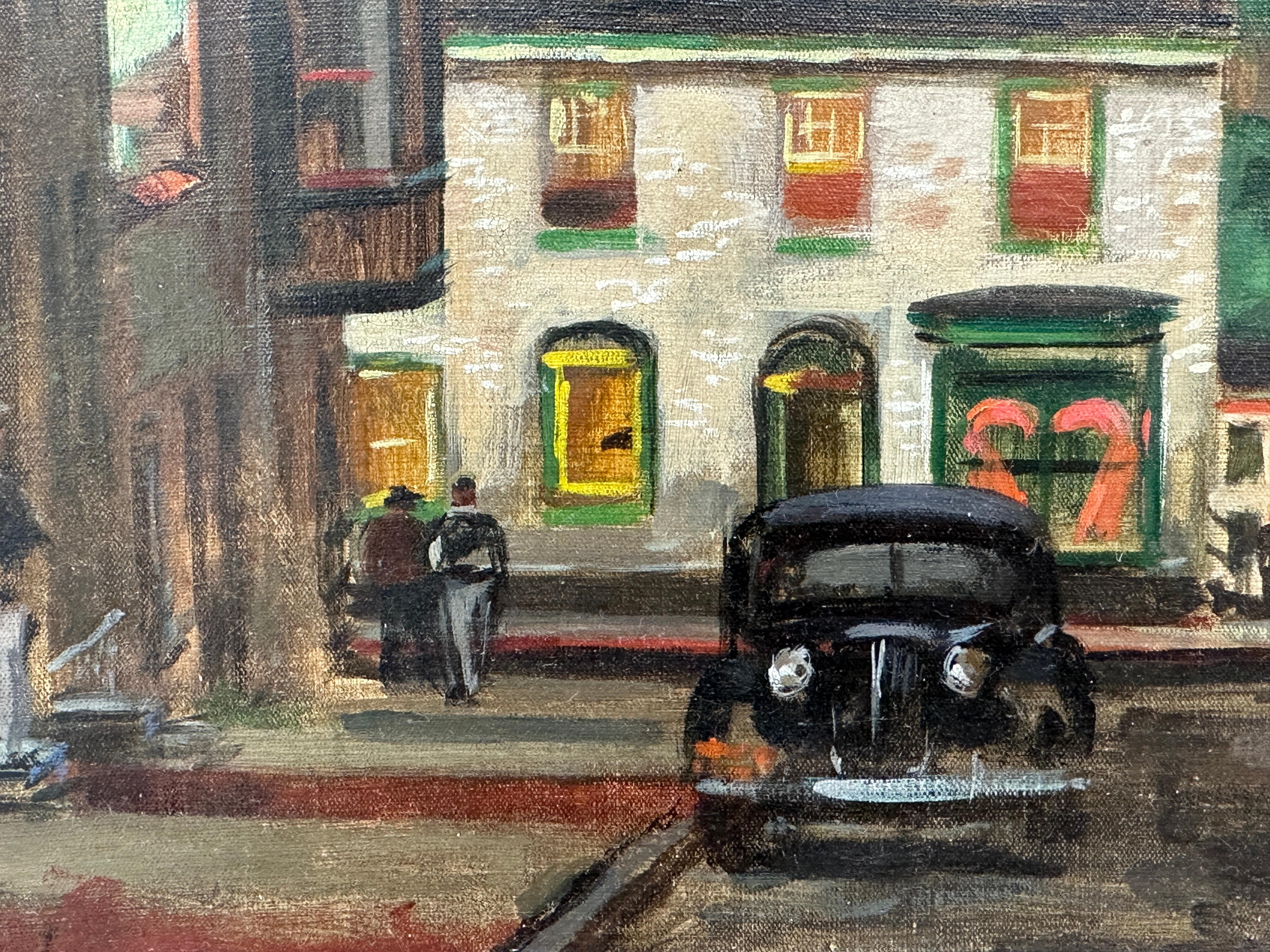 Downtown Philadelphia scene (Manayunk) with antique car by Pennsylvania master  For Sale 1