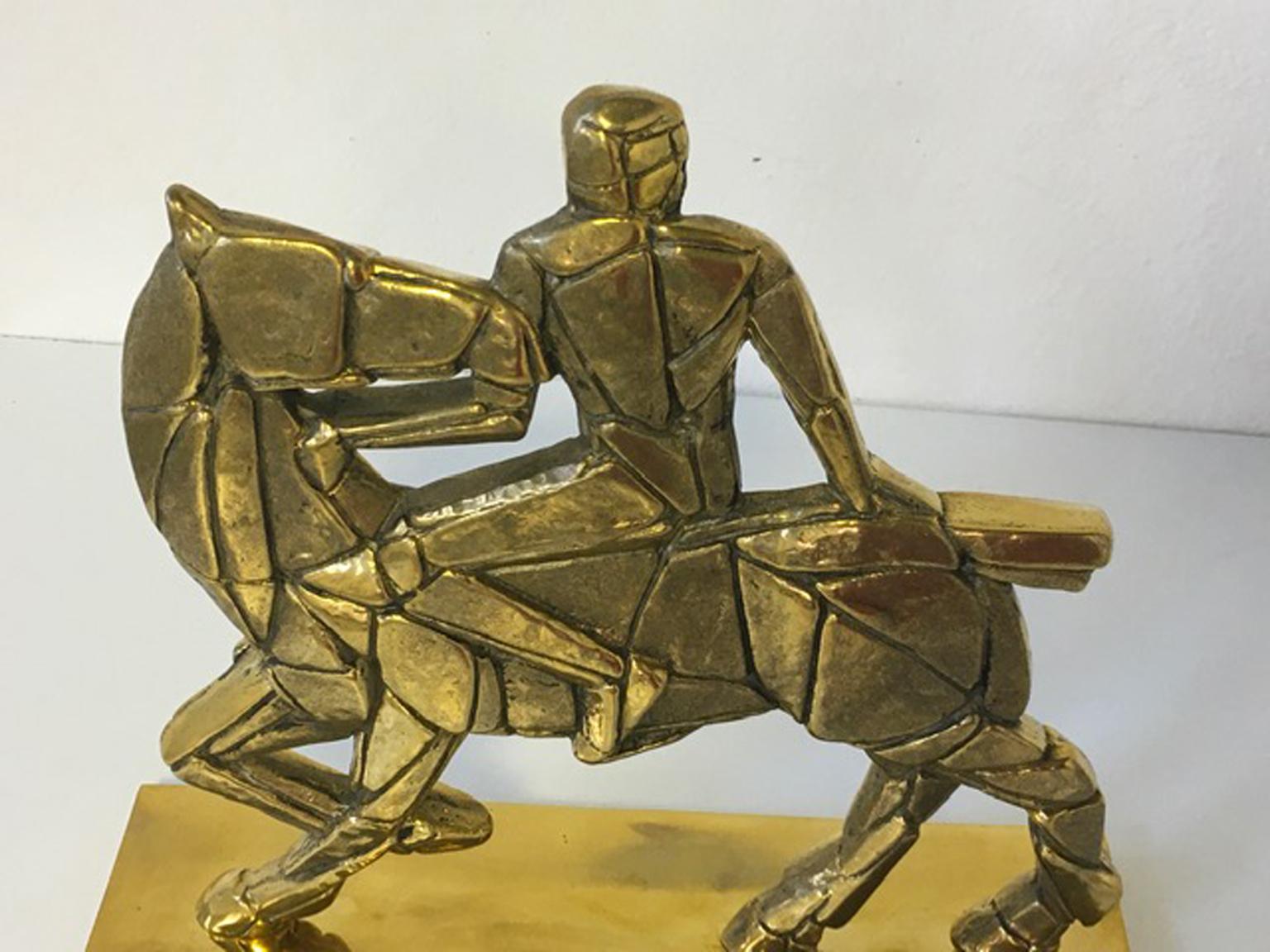 Italy 1980 Bronze Sculpture Cavallo e Cavaliere Mastrorocco Horse and Rider For Sale 7