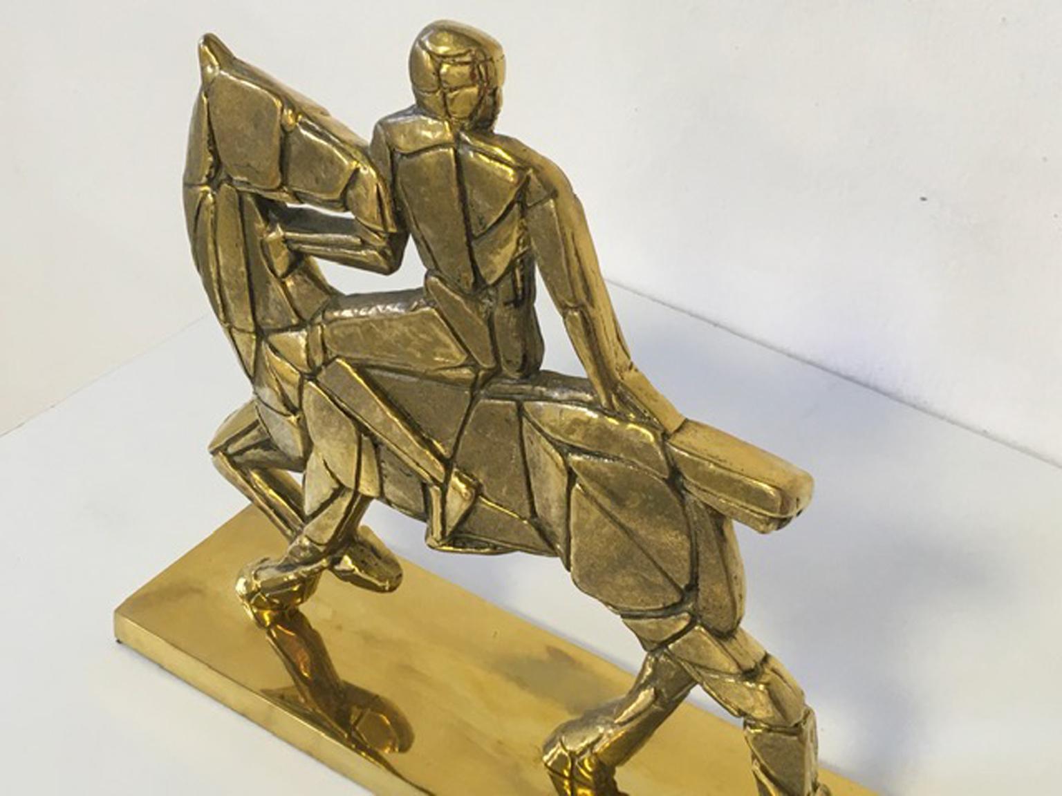 Italy 1980 Bronze Sculpture Cavallo e Cavaliere Mastrorocco Horse and Rider For Sale 9