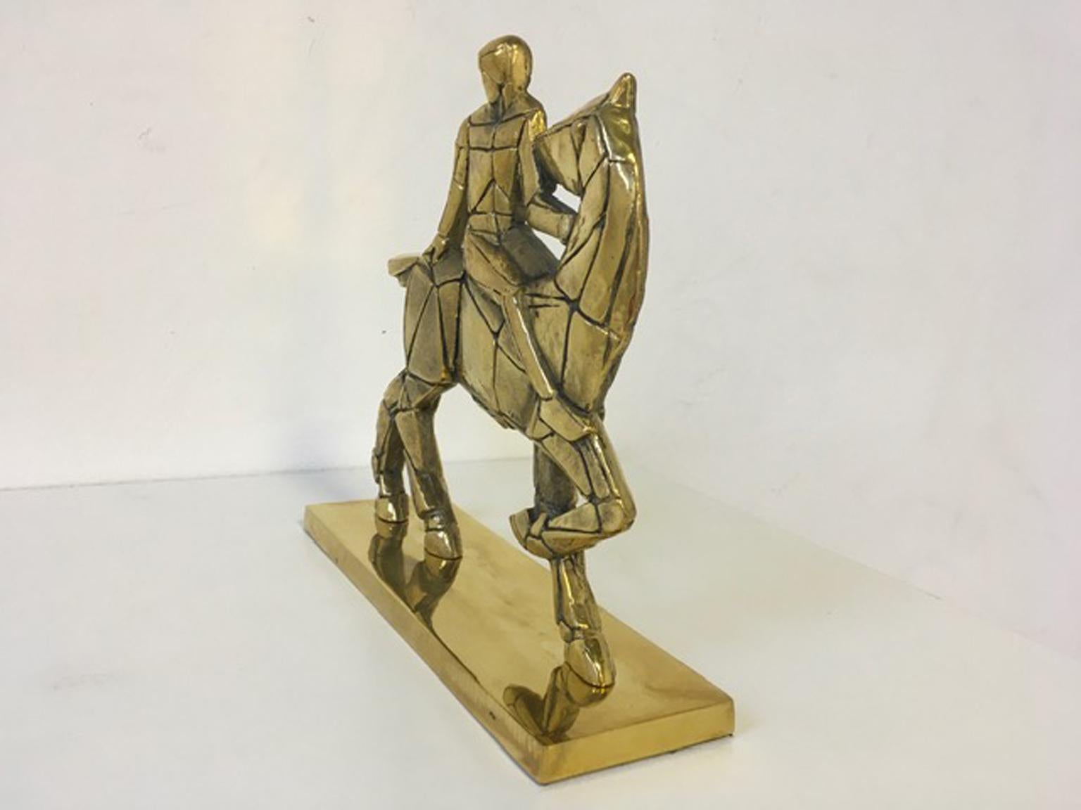 Italy 1980 Bronze Sculpture Cavallo e Cavaliere Mastrorocco Horse and Rider For Sale 3