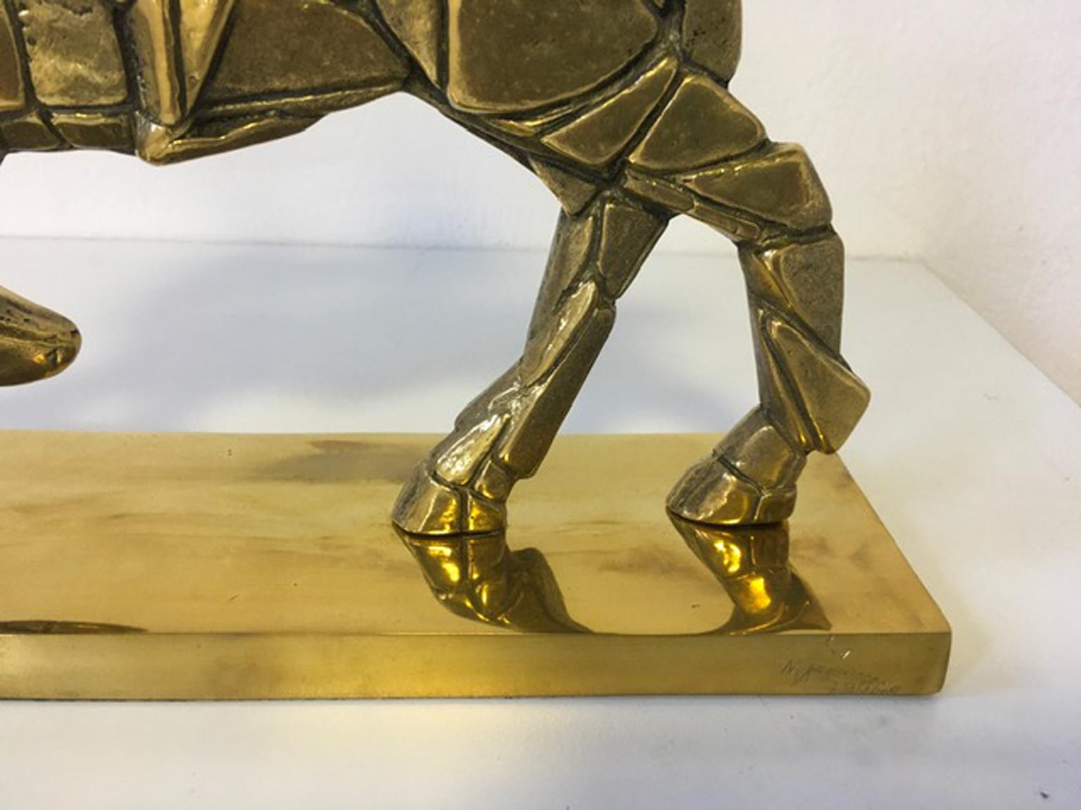 Italy 1980 Bronze Sculpture Cavallo e Cavaliere Mastrorocco Horse and Rider For Sale 4