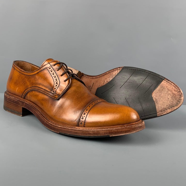 ANTONIO MAURIZI Size 10 Tan Antique Leather Cap Toe Lace Up Shoes For Sale at 1stDibs