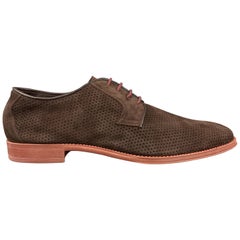 Vintage ANTONIO MAURIZI Size 13 Brown Perforated Suede Rubber Sole Lace Up Lace Up