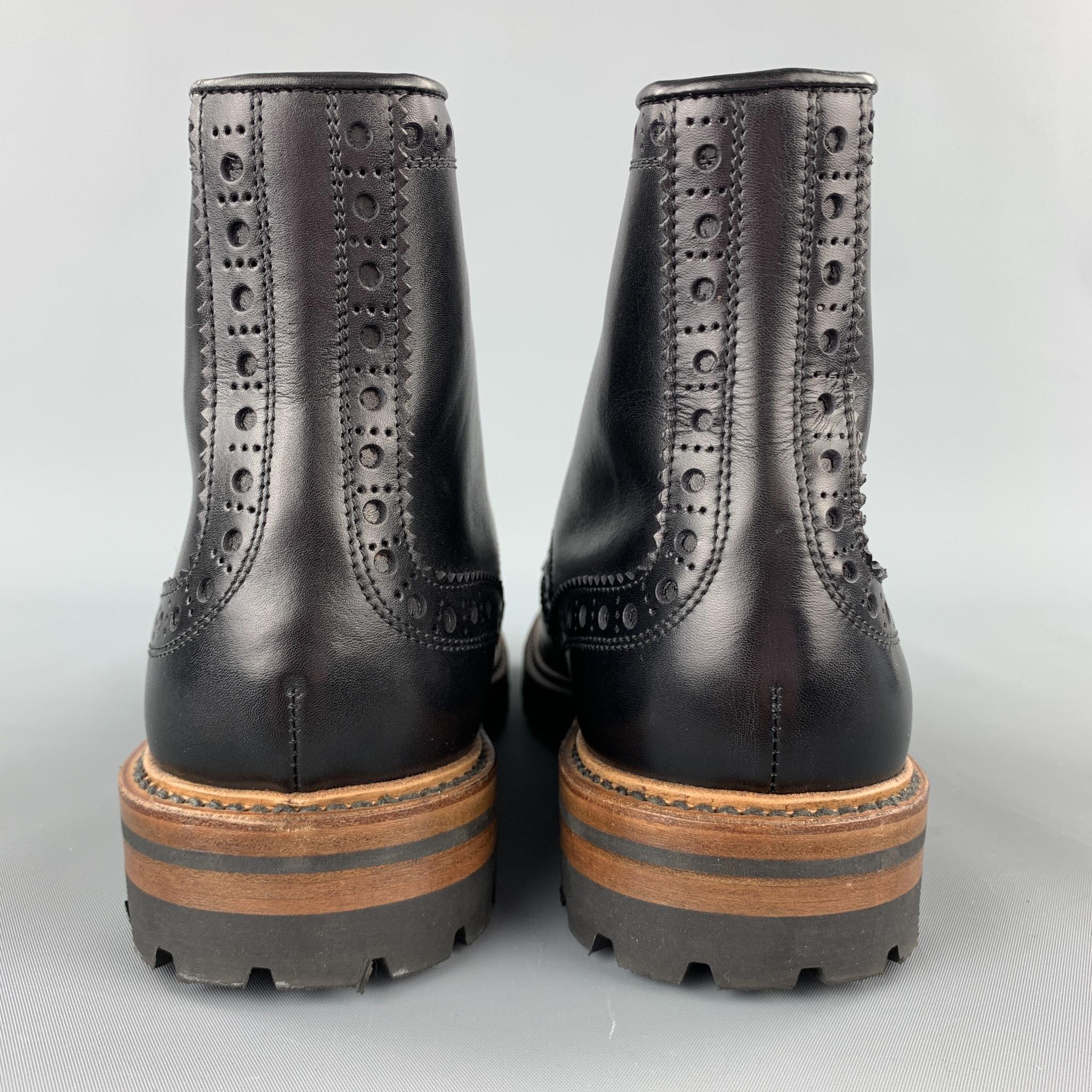 ANTONIO MAURIZI Size 8.5 Black Perforated Leather Wingtip Boots In Excellent Condition In San Francisco, CA