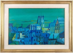Paysage bleu - Peinture à l'huile d'Antonio Mellone - milieu du 20e siècle