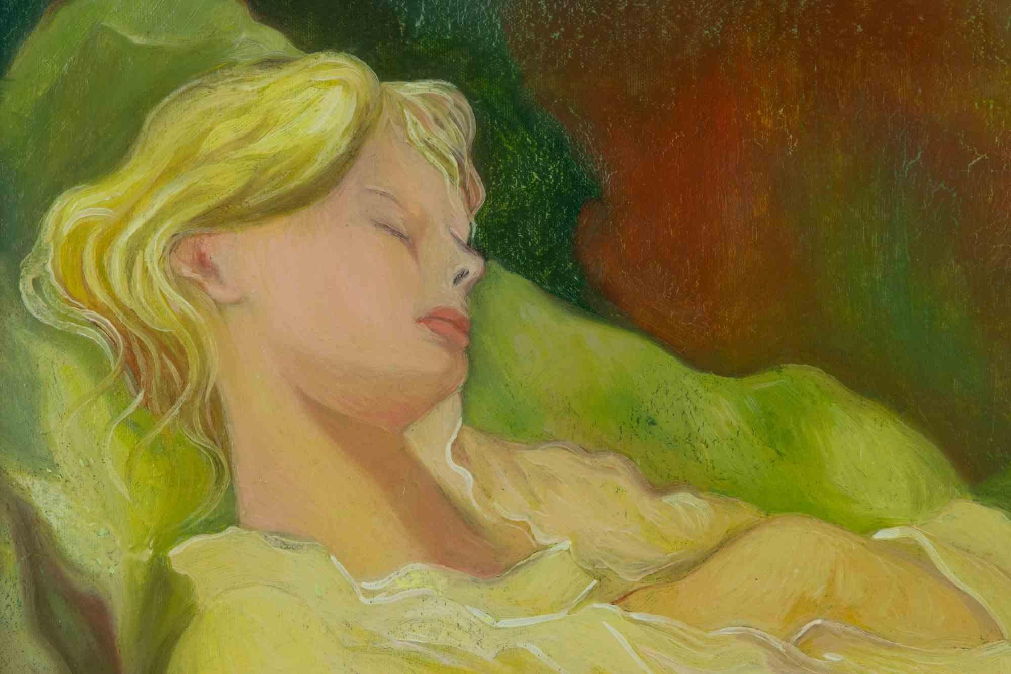Ragazza addormentata - Quadro di Antonio's - Anni '70 - Painting di Antonio Mellone