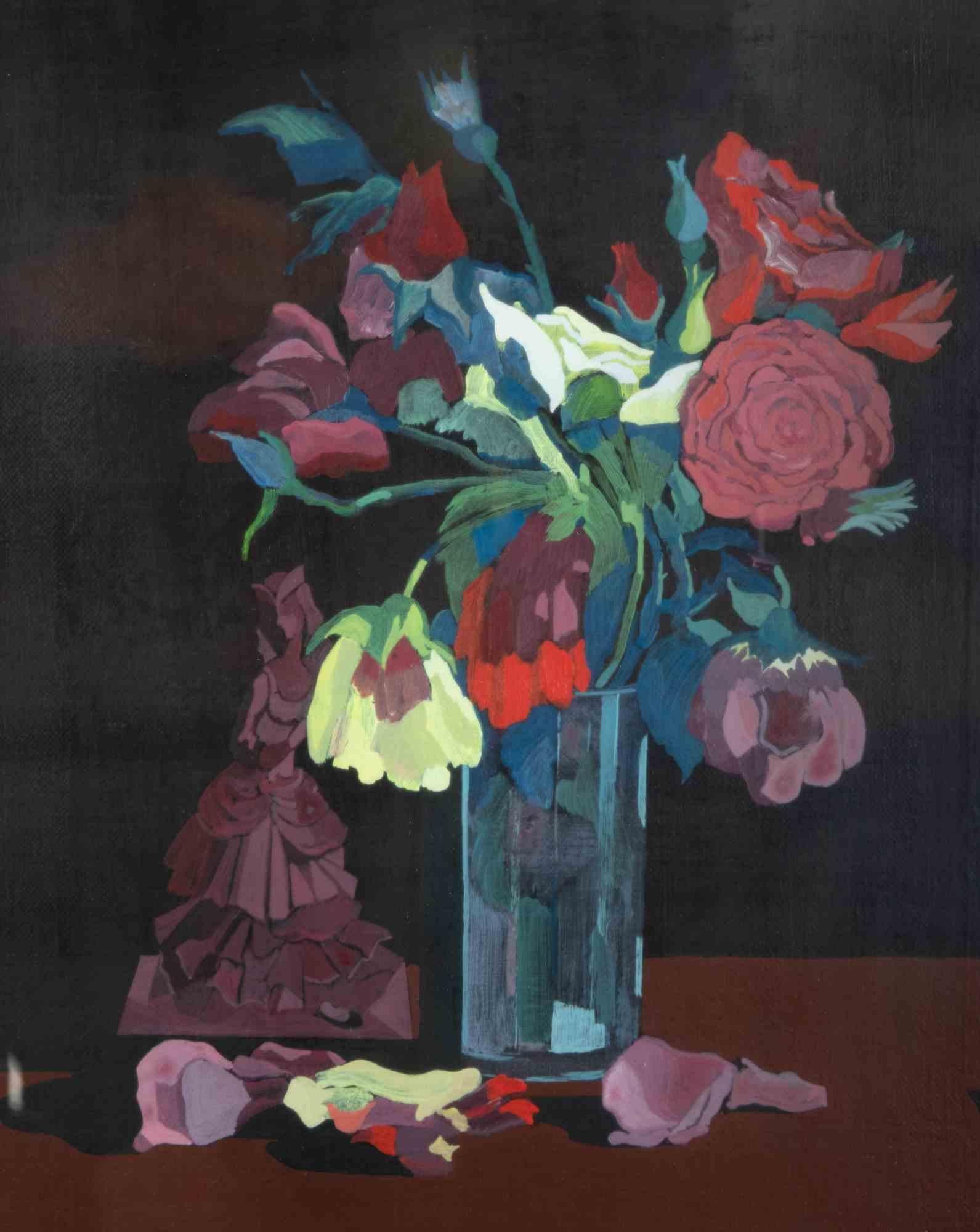 Nature morte aux fleurs - Peinture à l'huile par Antonio Mellon - années 1980 - Painting de Antonio Mellone