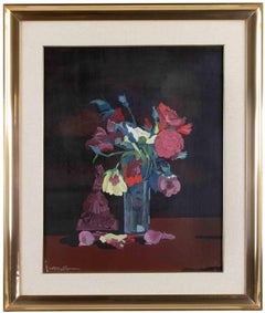 Stillleben mit Blumen – Ölgemälde von Antonio Mellone – 1980er Jahre