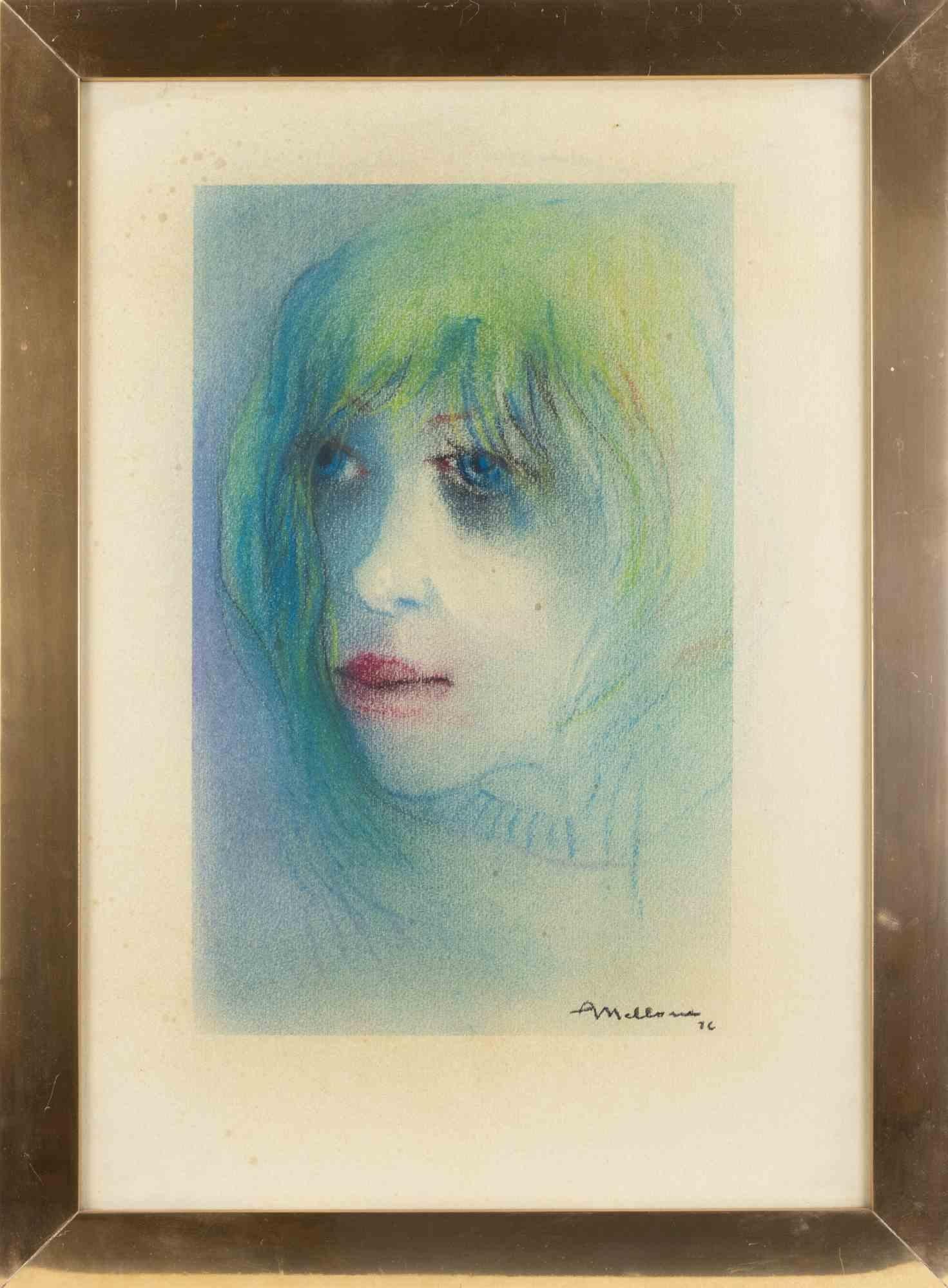 Figurative Painting di Antonio Mellone - Donna - Disegno di Antonio Mellon - Anni '70