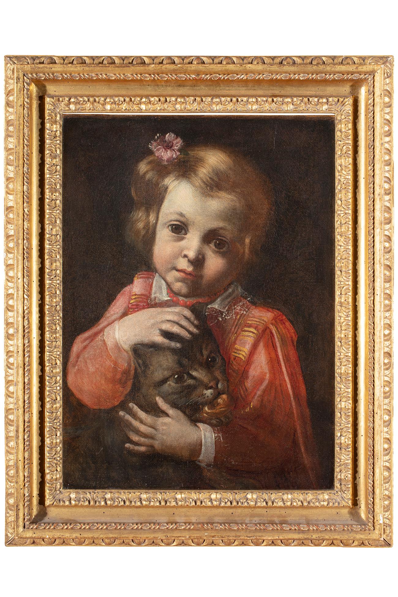 Portrait de petite fille avec chat d'Antonio Mercurio Amorosi, 18e siècle 
