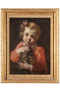 18th Century by Antonio Mercurio Amorosi Portrait Little Girl with Cat 