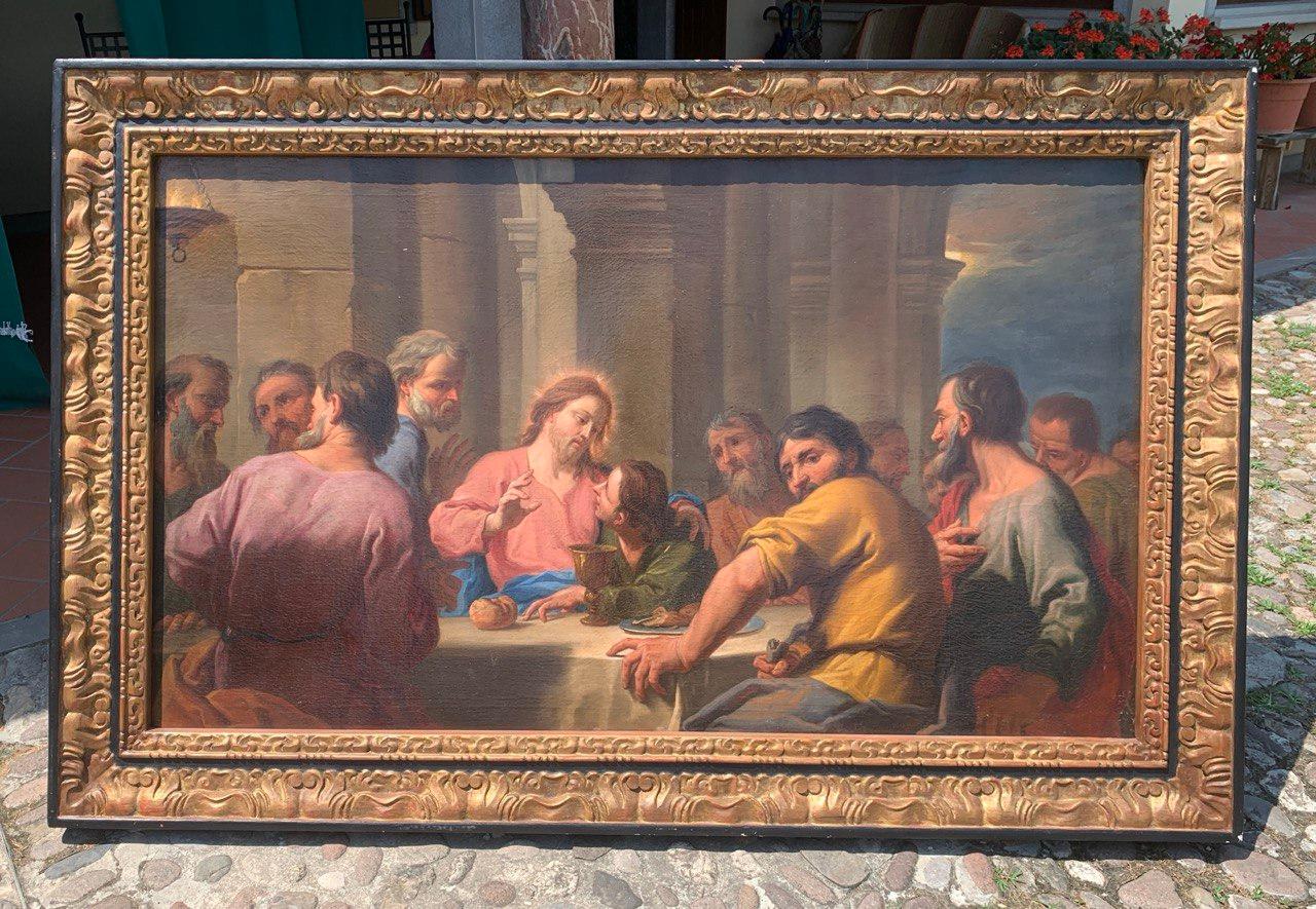 Antonio Molinari (Venice 1655 - Venice 1704) - Last Supper.

89 x 151 cm without frame, 114 x 173 cm with frame.

Oil on canvas, in a carved and gilded wooden frame (not signed).

- We thank Prof. Alberto Craievich for having orally confirmed the
