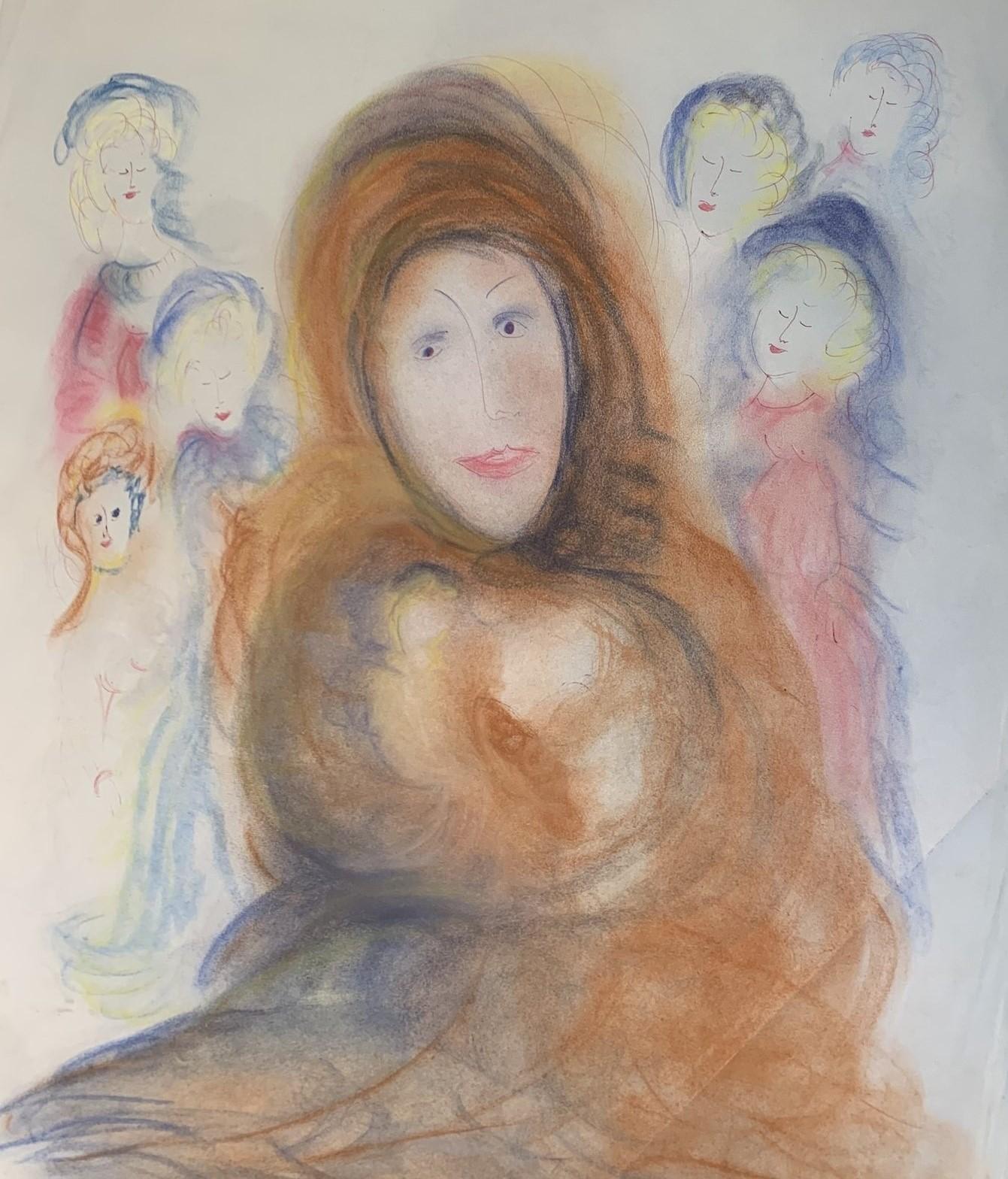 Antonio Monasterio - Mujer en sueños. nr.1
Técnica: Técnica mixta sobre papel (pasteles, cera y bolígrafo)
Dimensiones: 45 x 55 cm aproximadamente
Periodo: años 70
Esta obra presenta una enigmática figura femenina con una tenue sonrisa y los labios