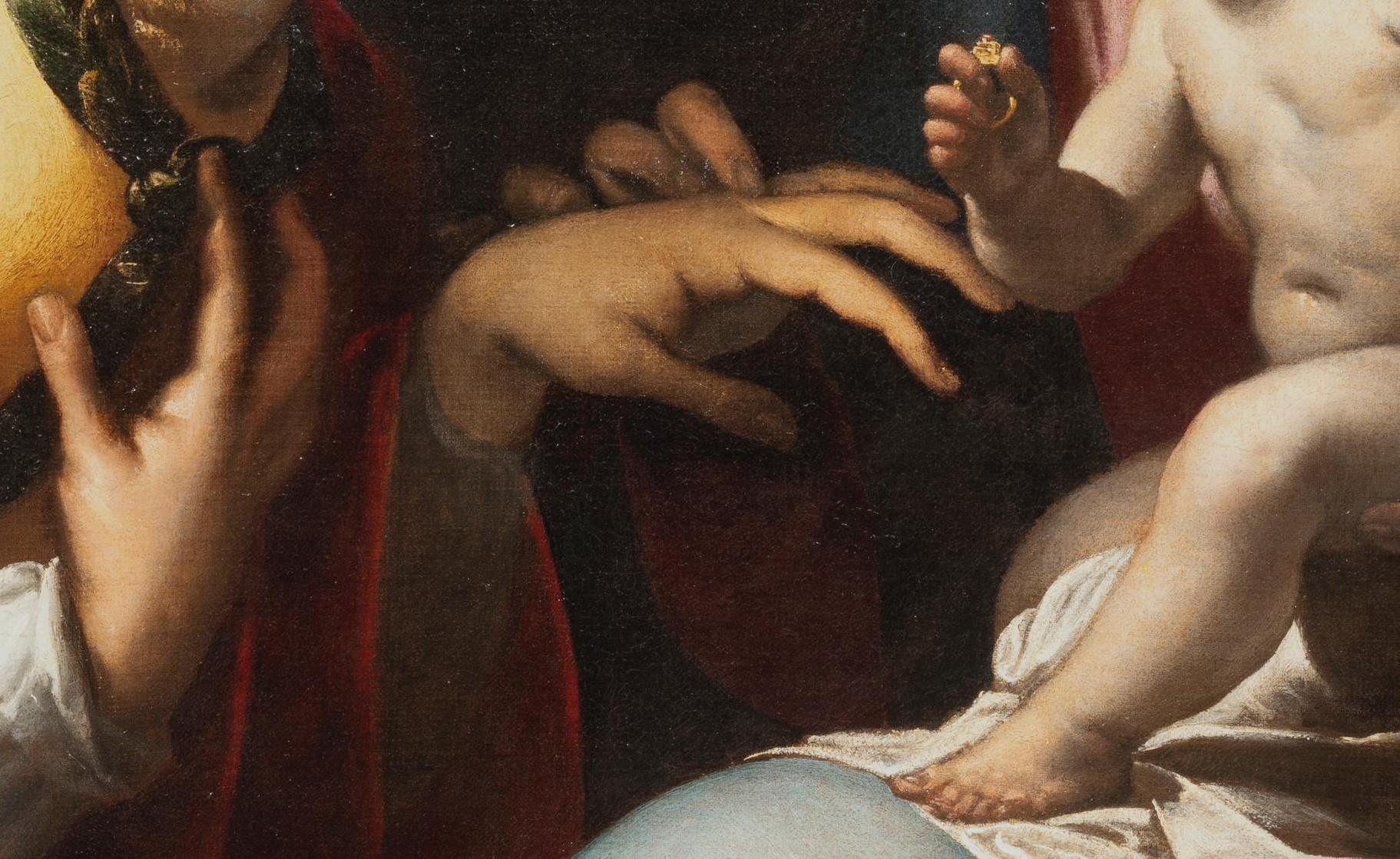 17th Century By Mondino Mystic Marriage of St Catherine of Alexandria Oil/Canvas - Painting by Antonio Mondino