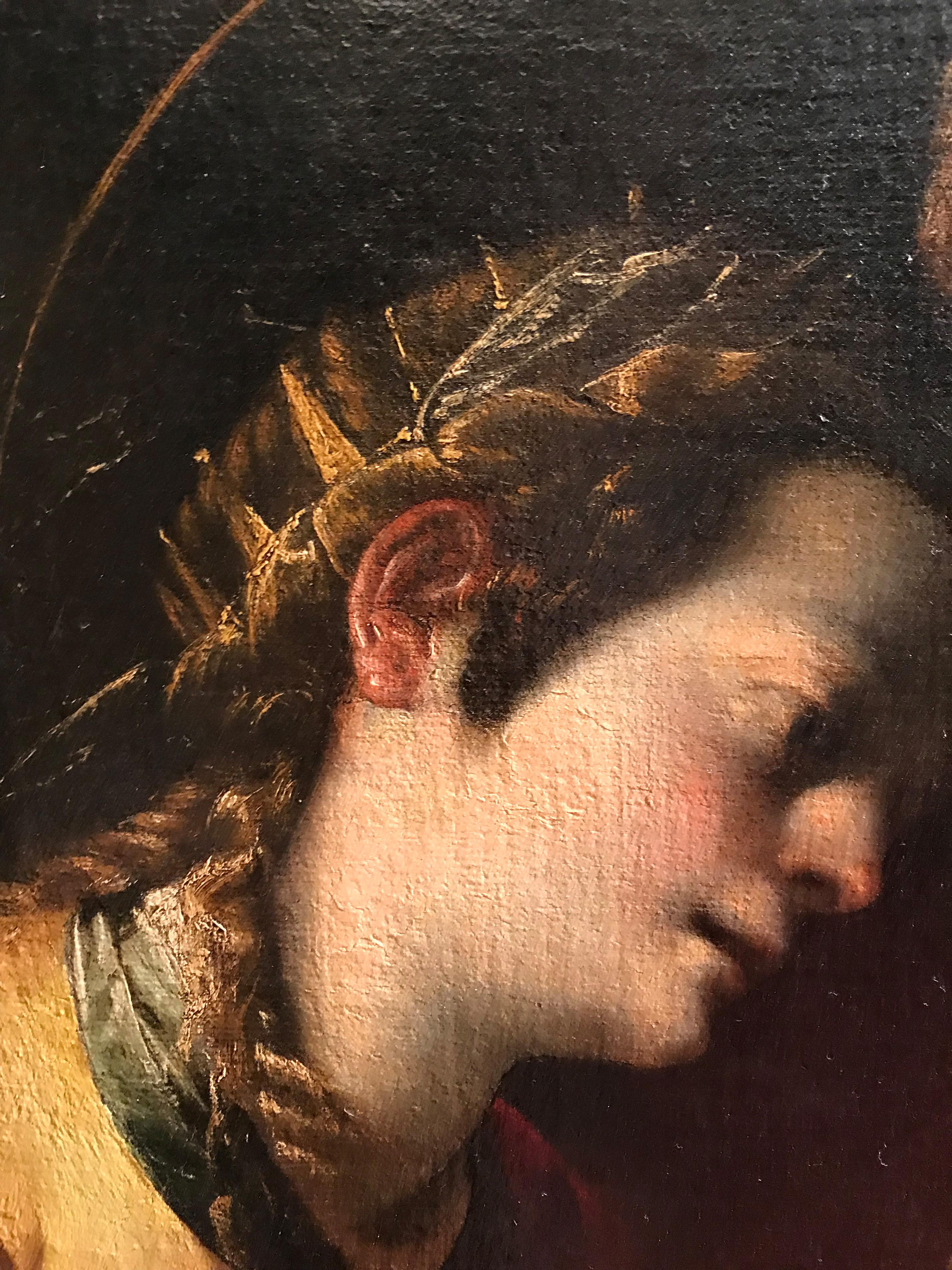 17th Century By Mondino Mystic Marriage of St Catherine of Alexandria Oil/Canvas - Black Figurative Painting by Antonio Mondino
