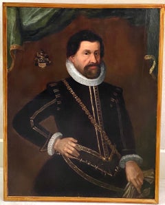 Antique 17th century Italian portrait of a man - Old Master Armory Ruff collar Knight