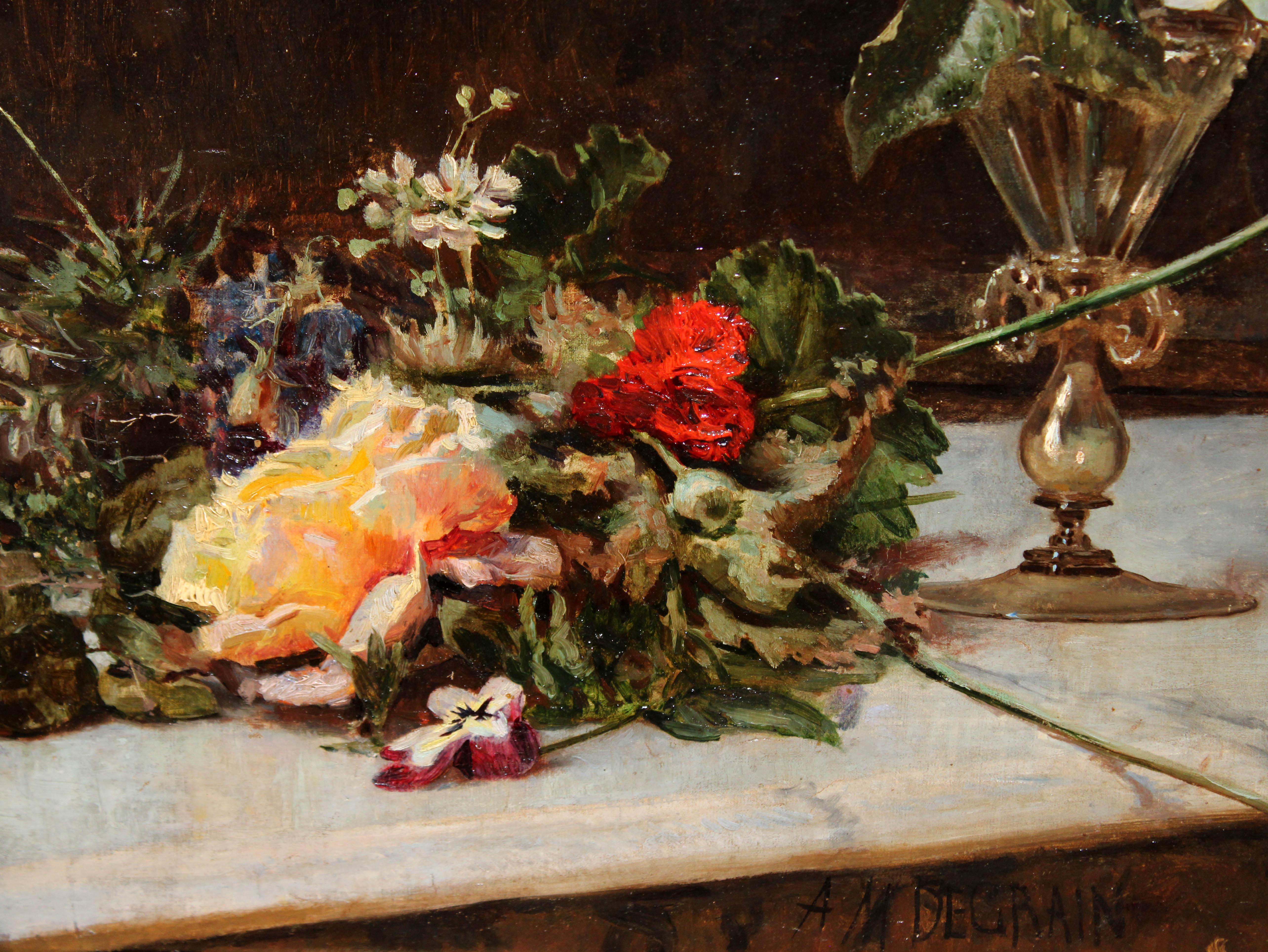 Blumige Komposition - Óleo sobre tela (Schwarz), Still-Life Painting, von Antonio Muñoz Degrain