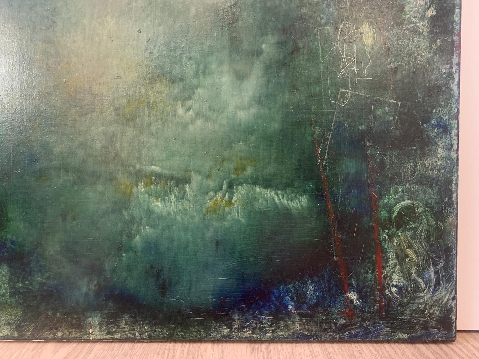 Antonio Murado  Huile sur toile expressionniste, bleu, peinture verte en vente 4