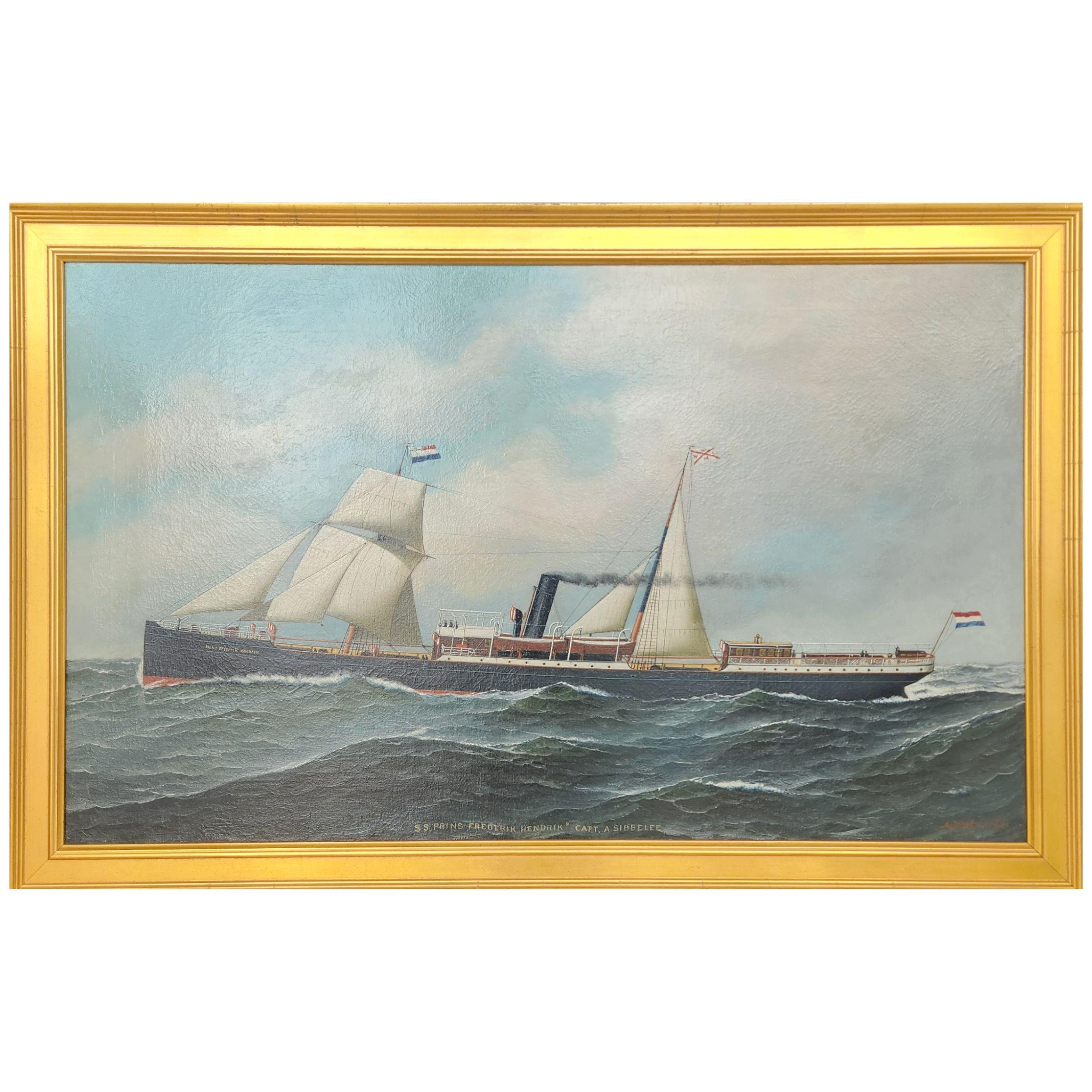 Ritratto della nave a vapore/vela Prins Frederik Hendrik. in vendita 1