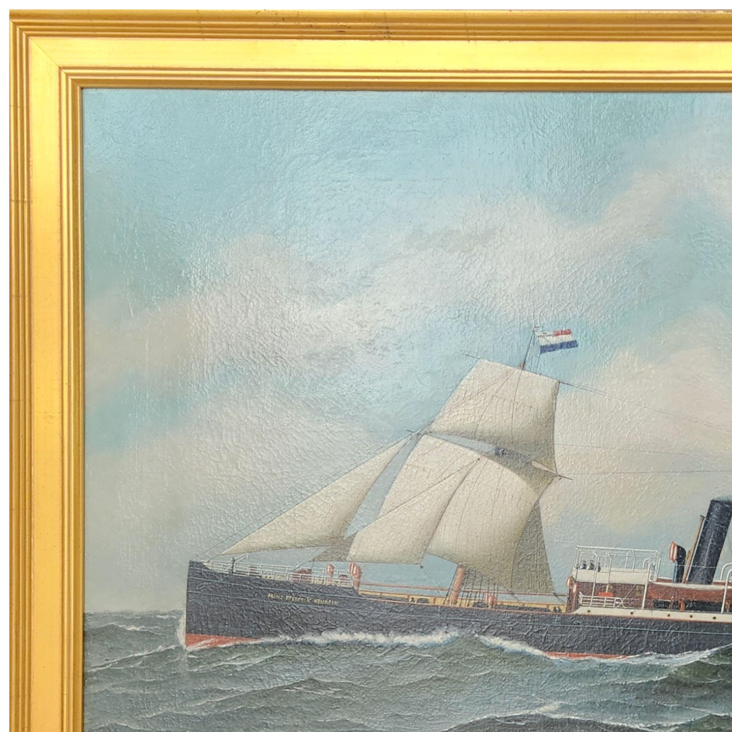 Ritratto della nave a vapore/vela Prins Frederik Hendrik. in vendita 2