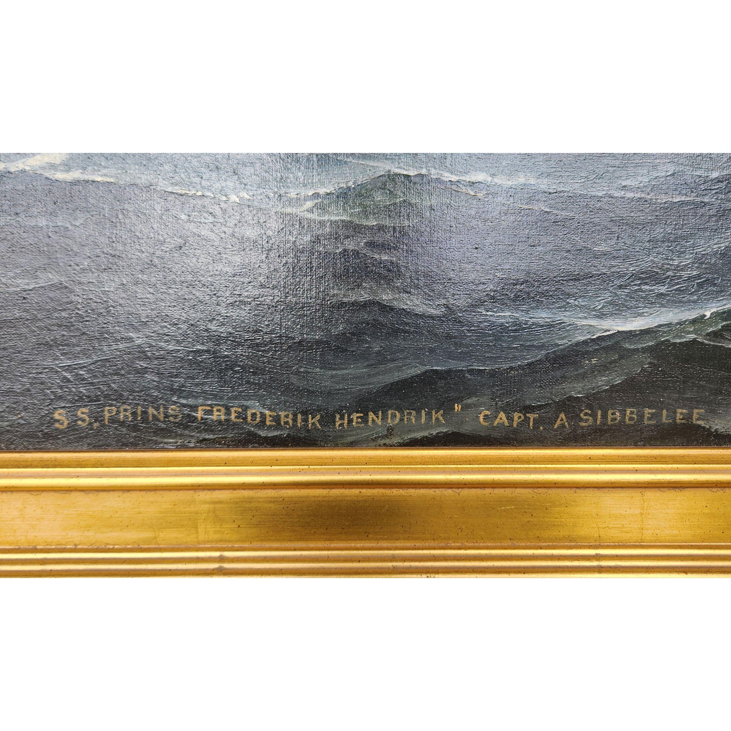 Ritratto della nave a vapore/vela Prins Frederik Hendrik. - Painting di Antonio Nicolo Gasparo Jacobsen
