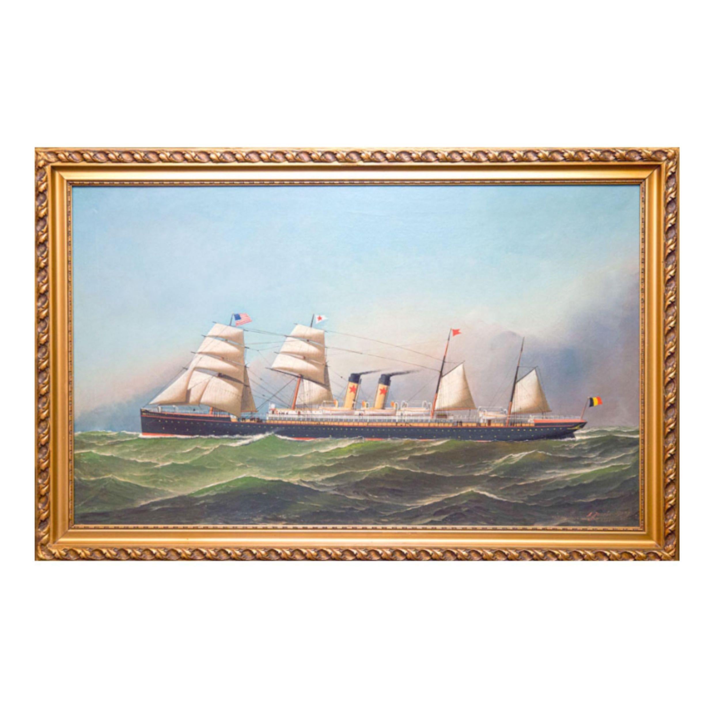 L'opera The Screw-Steamer Westernland di Antonio Jacobsen cattura l'imponente presenza e l'abilità ingegneristica di questo piroscafo della fine del XIX secolo. La nave è raffigurata in movimento, mentre fende le acque con i suoi alberi imponenti e